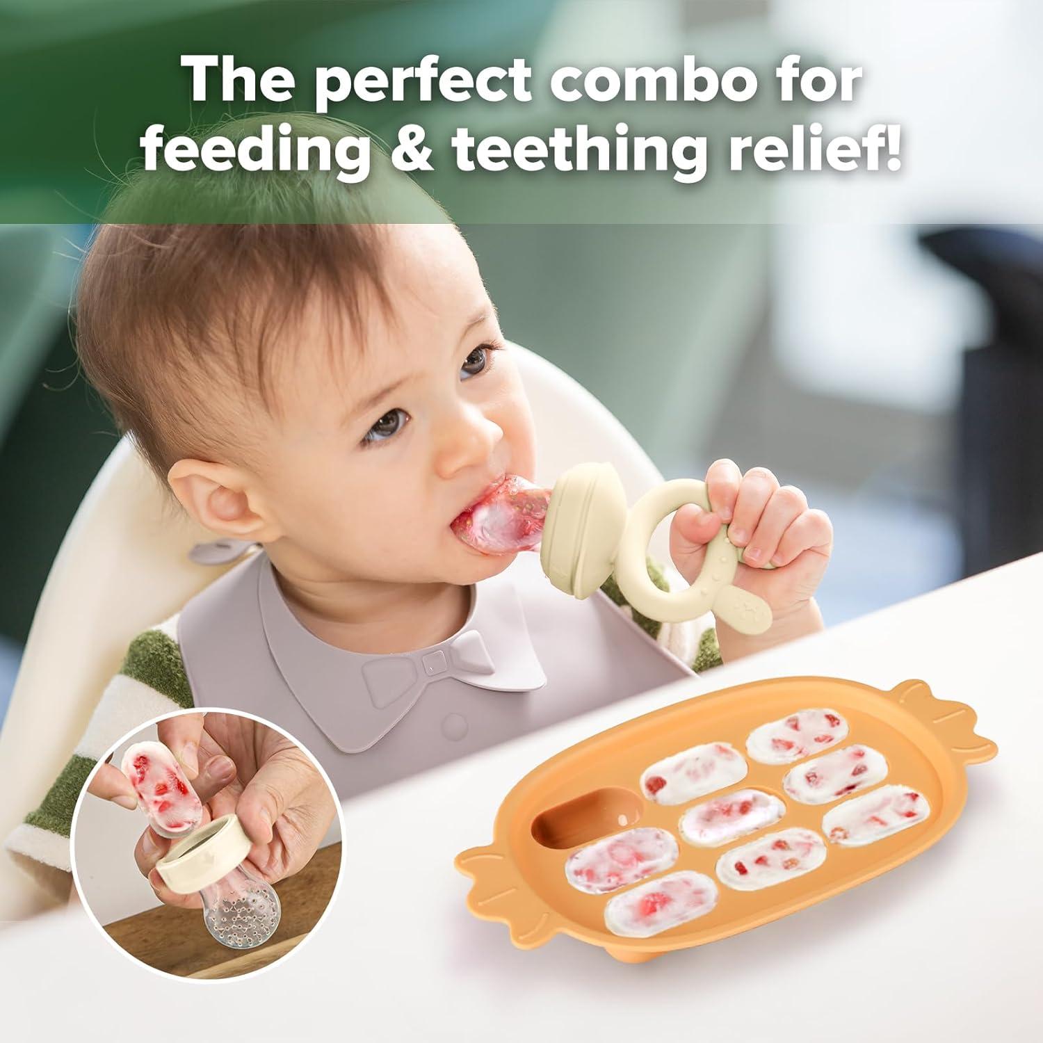 image:imageHaakaa Baby Fruit Food Feeder amp Silicone Nibble Tray Combo Breastmilk Popsicle Mold for Baby Cooling Relief BPA Free Baby Mesh Feeder for Infant Self FeedingMarigold