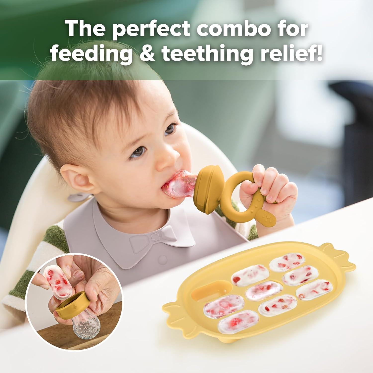 image:imageHaakaa Baby Fruit Food Feeder amp Silicone Nibble Tray Combo Breastmilk Popsicle Mold for Baby Cooling Relief BPA Free Baby Mesh Feeder for Infant Self FeedingYellow