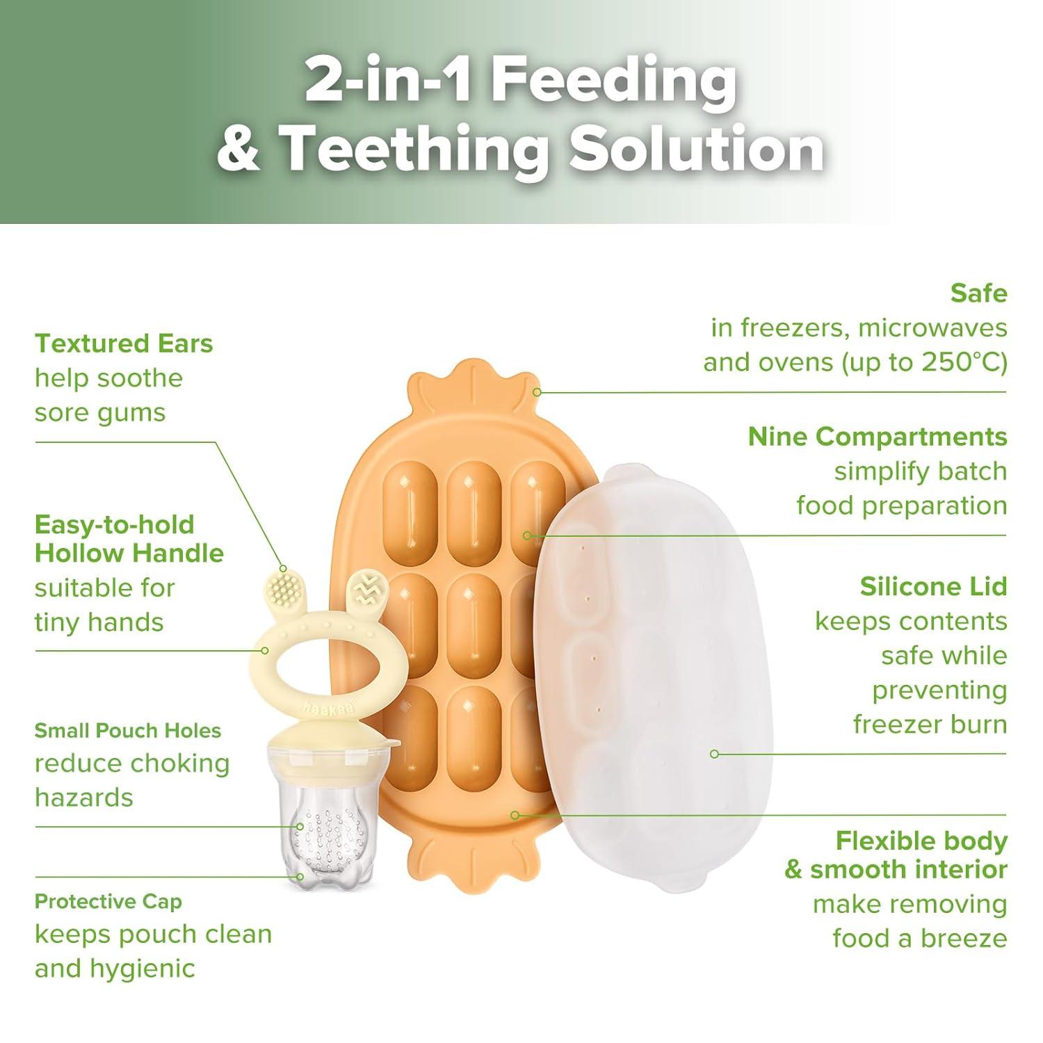 image:imageHaakaa Baby Fruit Food Feeder amp Silicone Nibble Tray Combo Breastmilk Popsicle Mold for Baby Cooling Relief BPA Free Baby Mesh Feeder for Infant Self FeedingMarigold