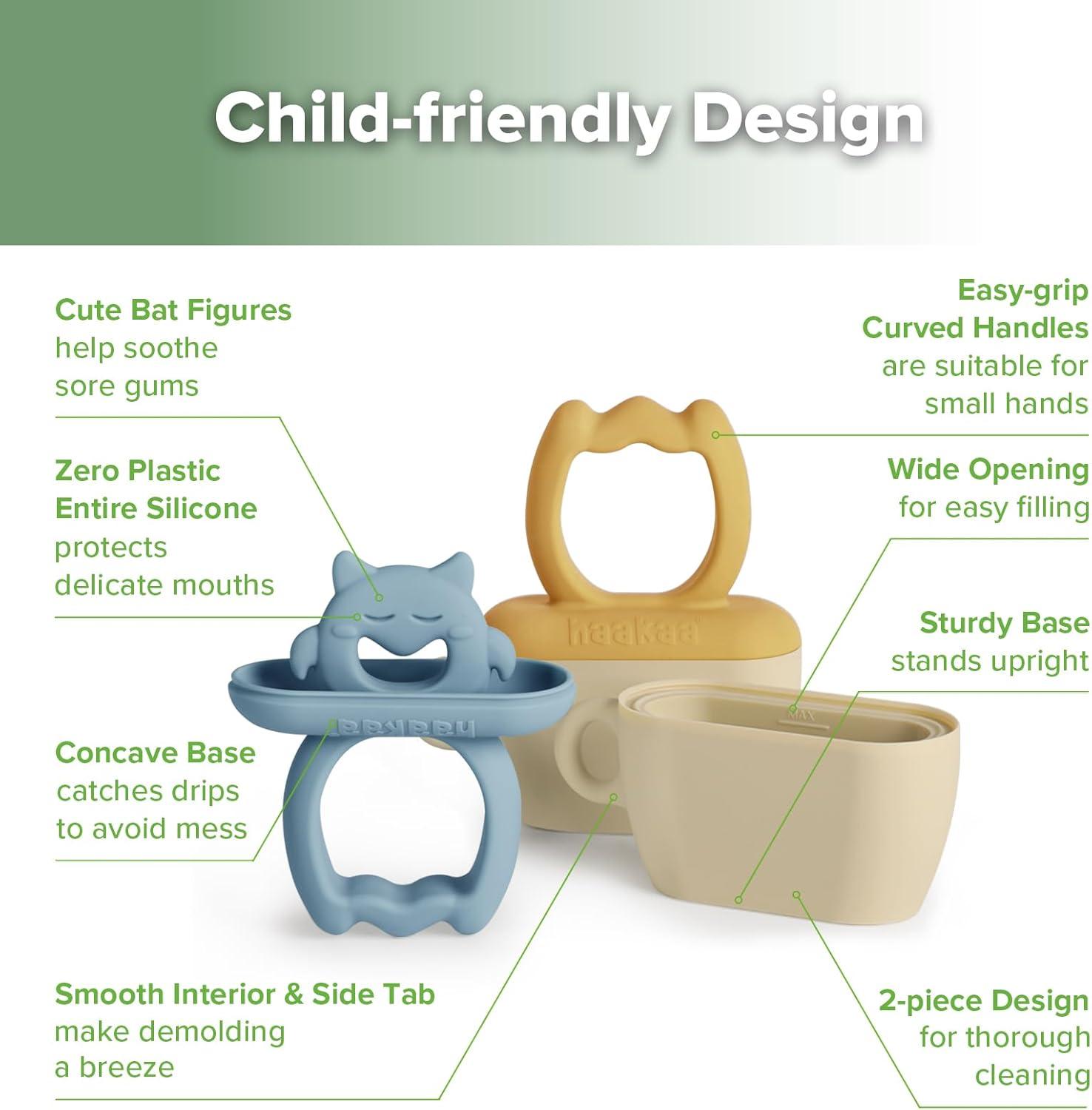 image:imageHaakaa Chilly Monster Breastmilk Popsicle Molds Silicone Popsicle Molds for Baby Teething Relief BPA Free Frozen Breast Milk Teether Popsicle Maker amp Ice Pop Molds for Infant 6m Blush Pea GreenSky Blue Mustard