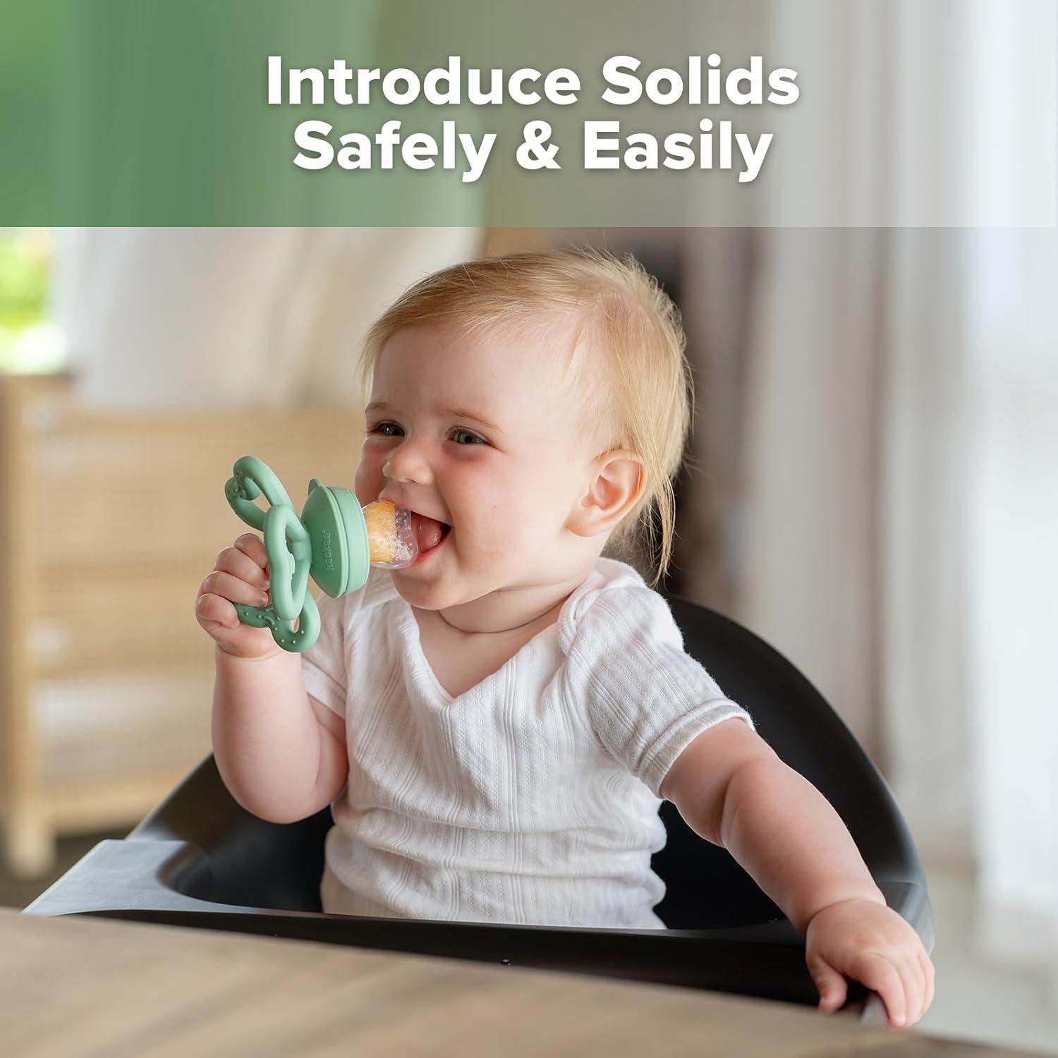 image:imageHaakaa Clover Baby Fruit Feeder Teether amp Mini Freezer Nibble Tray BPAFree Silicone Breastmilk Popsicle Mold for Baby Teething Relief amp SelfFeeding 4M Pea GreenPea Green