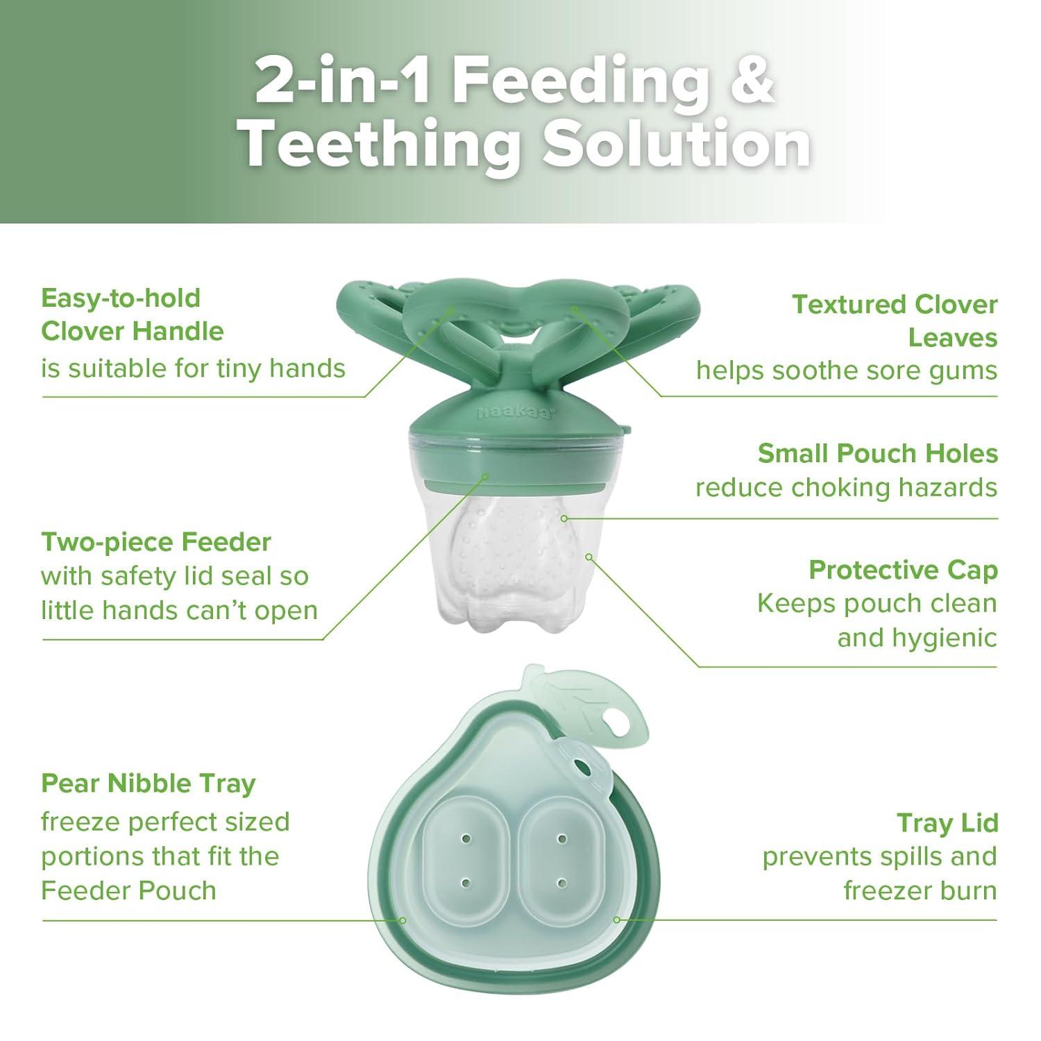 image:imageHaakaa Clover Baby Fruit Feeder Teether amp Mini Freezer Nibble Tray BPAFree Silicone Breastmilk Popsicle Mold for Baby Teething Relief amp SelfFeeding 4M Pea GreenPea Green