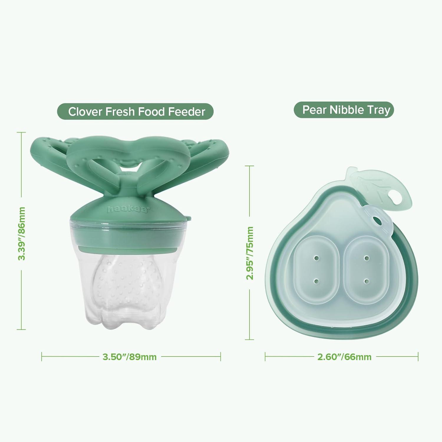 image:imageHaakaa Clover Baby Fruit Feeder Teether amp Mini Freezer Nibble Tray BPAFree Silicone Breastmilk Popsicle Mold for Baby Teething Relief amp SelfFeeding 4M Pea GreenPea Green