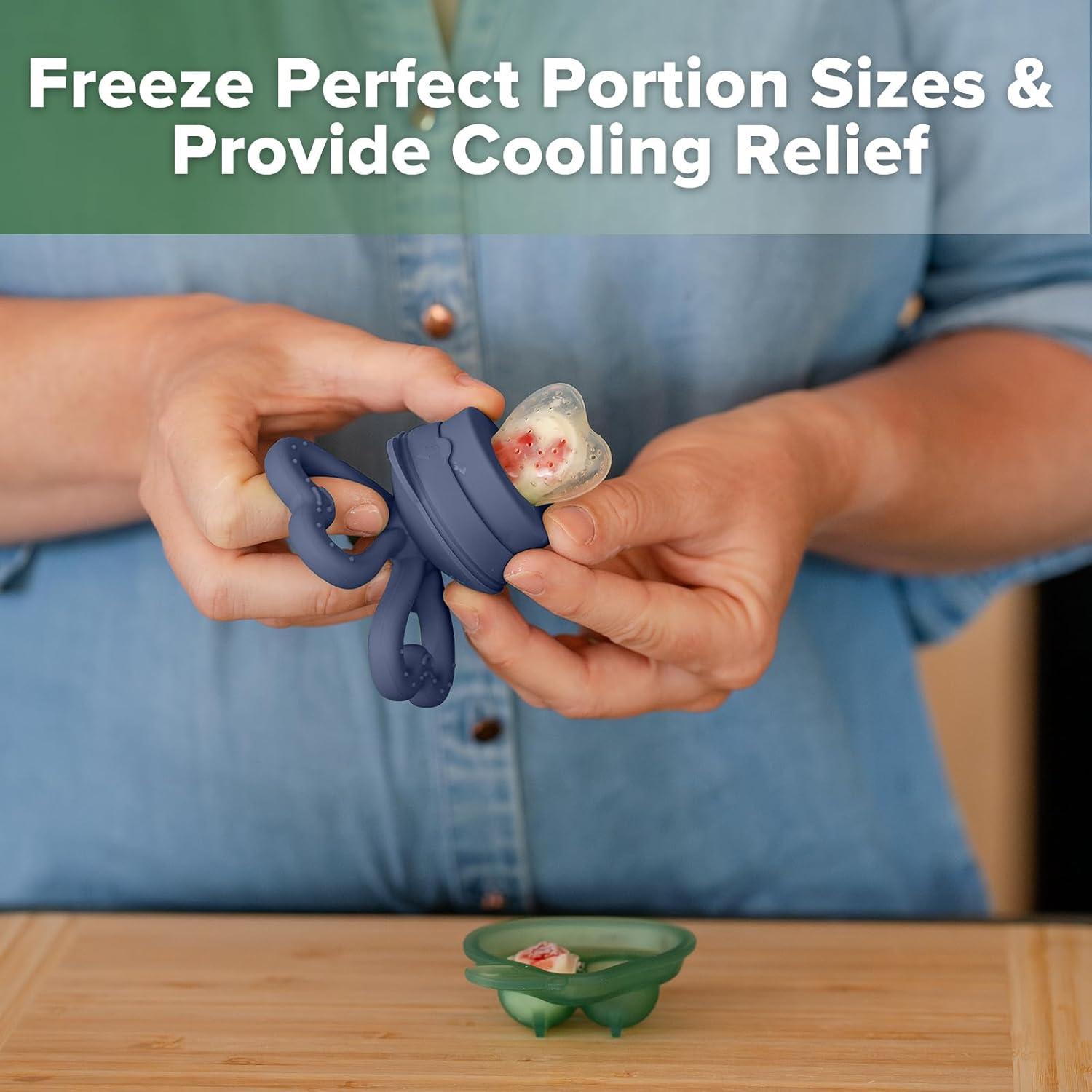 image:imageHaakaa Clover Baby Fruit Feeder Teether amp Mini Freezer Nibble Tray BPAFree Silicone Breastmilk Popsicle Mold for Baby Teething Relief amp SelfFeeding 4M Pea GreenSteel Blue