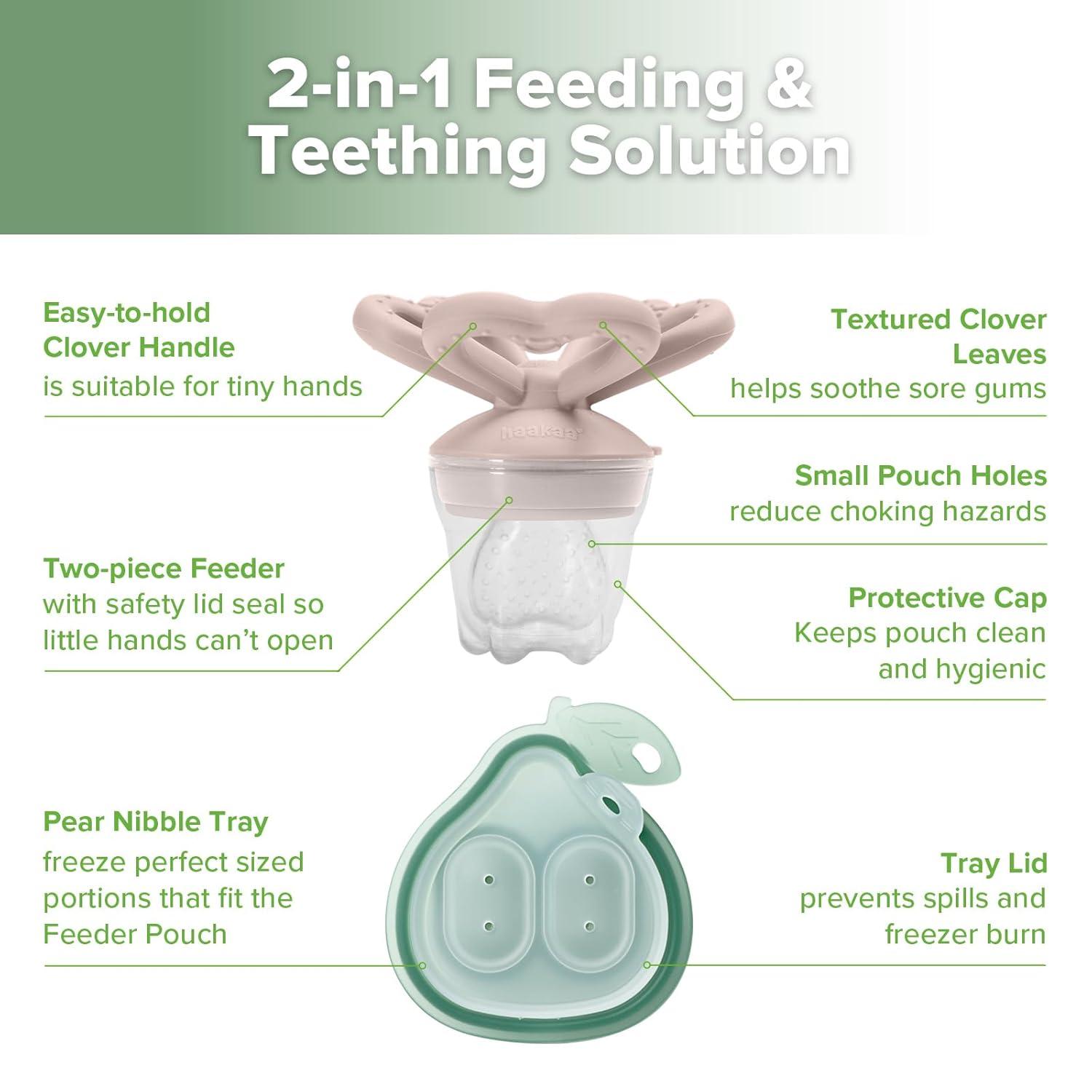 image:imageHaakaa Clover Baby Fruit Feeder Teether amp Mini Freezer Nibble Tray BPAFree Silicone Breastmilk Popsicle Mold for Baby Teething Relief amp SelfFeeding 4M Pea GreenBlush