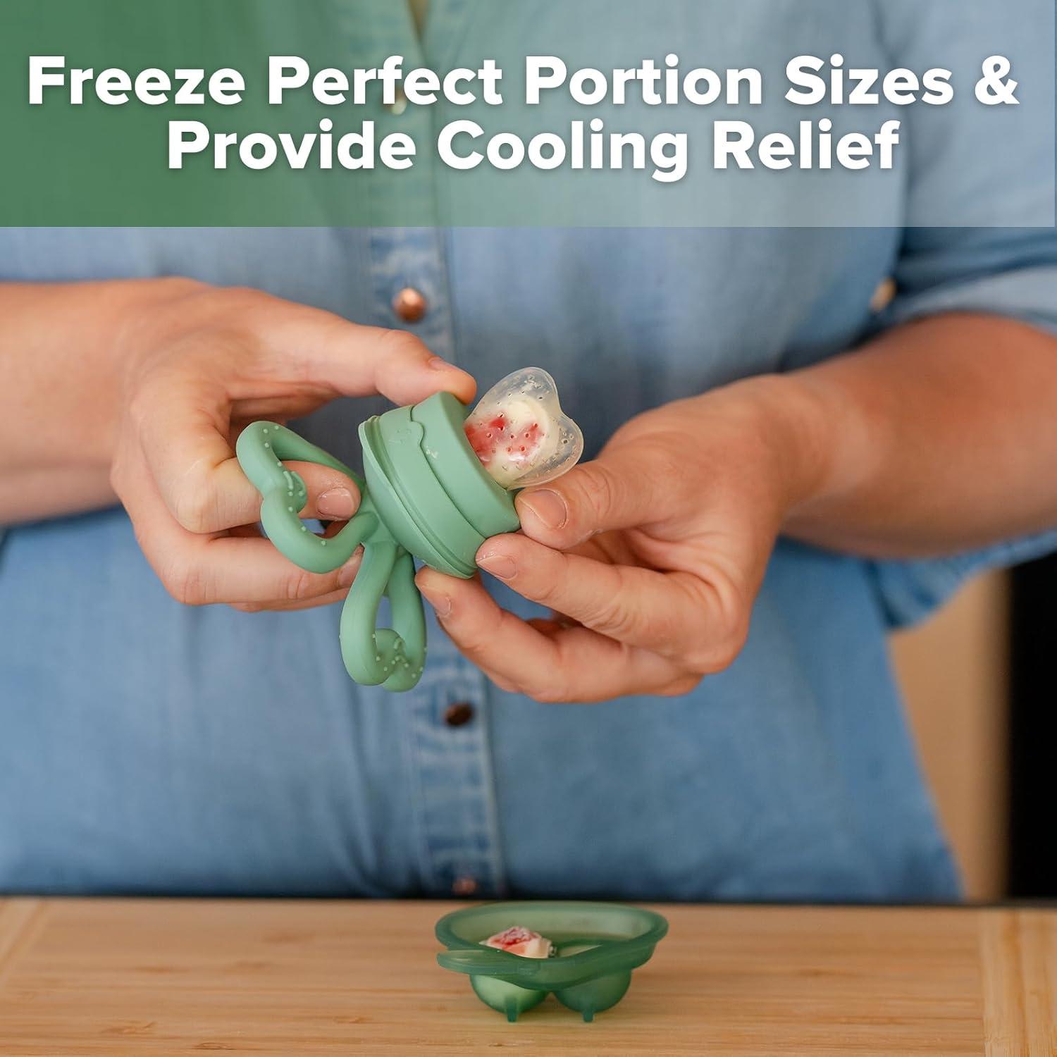 image:imageHaakaa Clover Baby Fruit Feeder Teether amp Mini Freezer Nibble Tray BPAFree Silicone Breastmilk Popsicle Mold for Baby Teething Relief amp SelfFeeding 4M Pea GreenPea Green