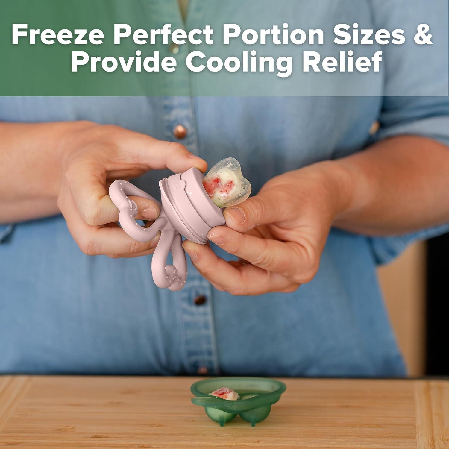image:imageHaakaa Clover Baby Fruit Feeder Teether amp Mini Freezer Nibble Tray BPAFree Silicone Breastmilk Popsicle Mold for Baby Teething Relief amp SelfFeeding 4M Pea GreenBlush