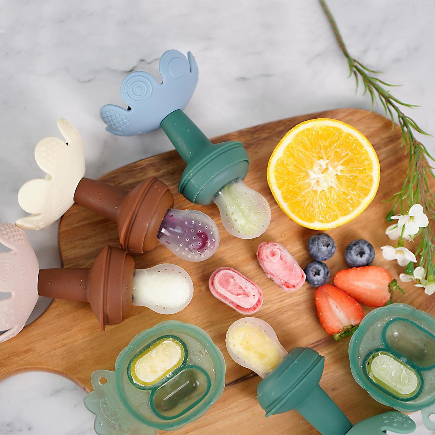 image:imageHaakaa Flower Baby Fresh Fruit Food Feeder with Mini Freezer Nibble Tray Breastmilk Popsicle Mold for Baby Cooling Relief Food Grade Silicone Baby Mesh Feeder for Infants 4M PeaGreenSkyBlue