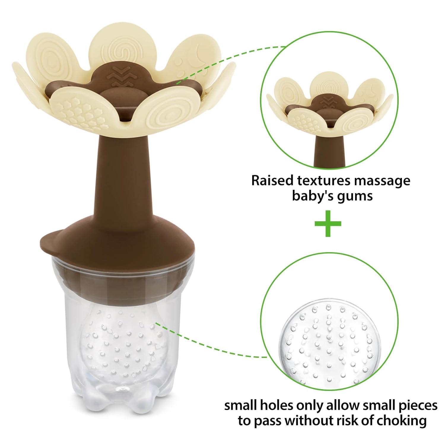 image:imageHaakaa Flower Baby Fresh Fruit Food Feeder with Mini Freezer Nibble Tray Breastmilk Popsicle Mold for Baby Cooling Relief Food Grade Silicone Baby Mesh Feeder for Infants 4M PeaGreenOat
