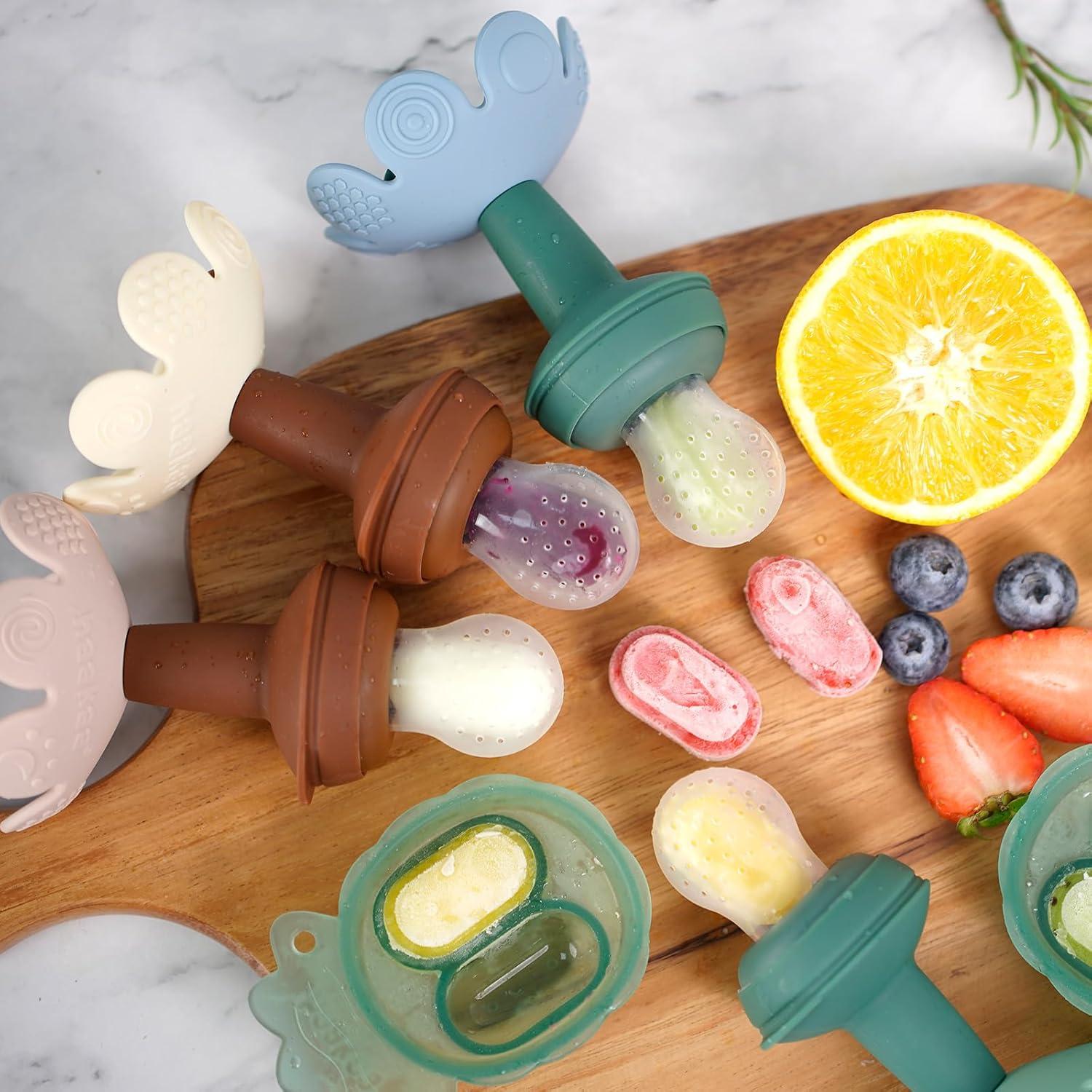 image:imageHaakaa Flower Baby Fresh Fruit Food Feeder with Mini Freezer Nibble Tray Breastmilk Popsicle Mold for Baby Cooling Relief Food Grade Silicone Baby Mesh Feeder for Infants 4M PeaGreenOat