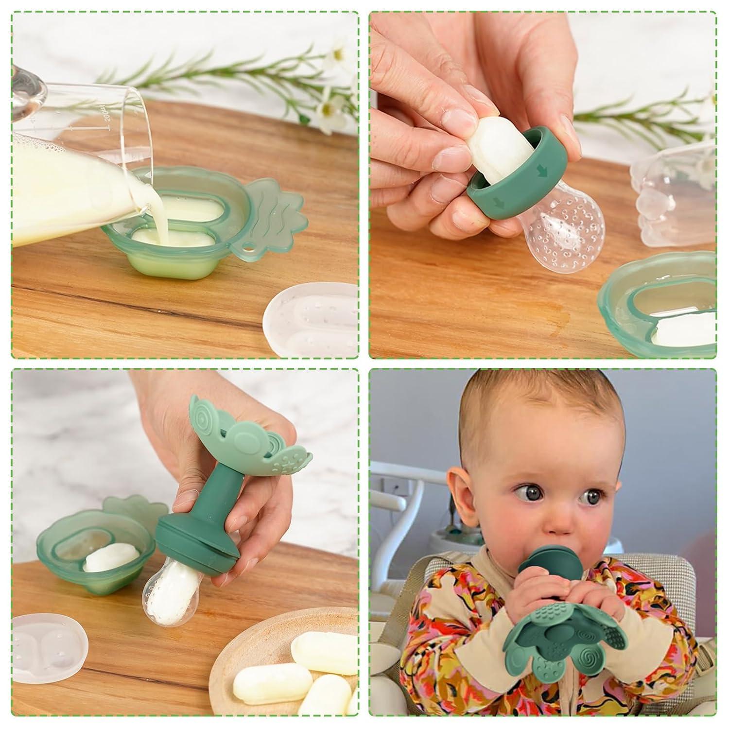 image:imageHaakaa Flower Baby Fresh Fruit Food Feeder with Mini Freezer Nibble Tray Breastmilk Popsicle Mold for Baby Cooling Relief Food Grade Silicone Baby Mesh Feeder for Infants 4M PeaGreenPeaGreen