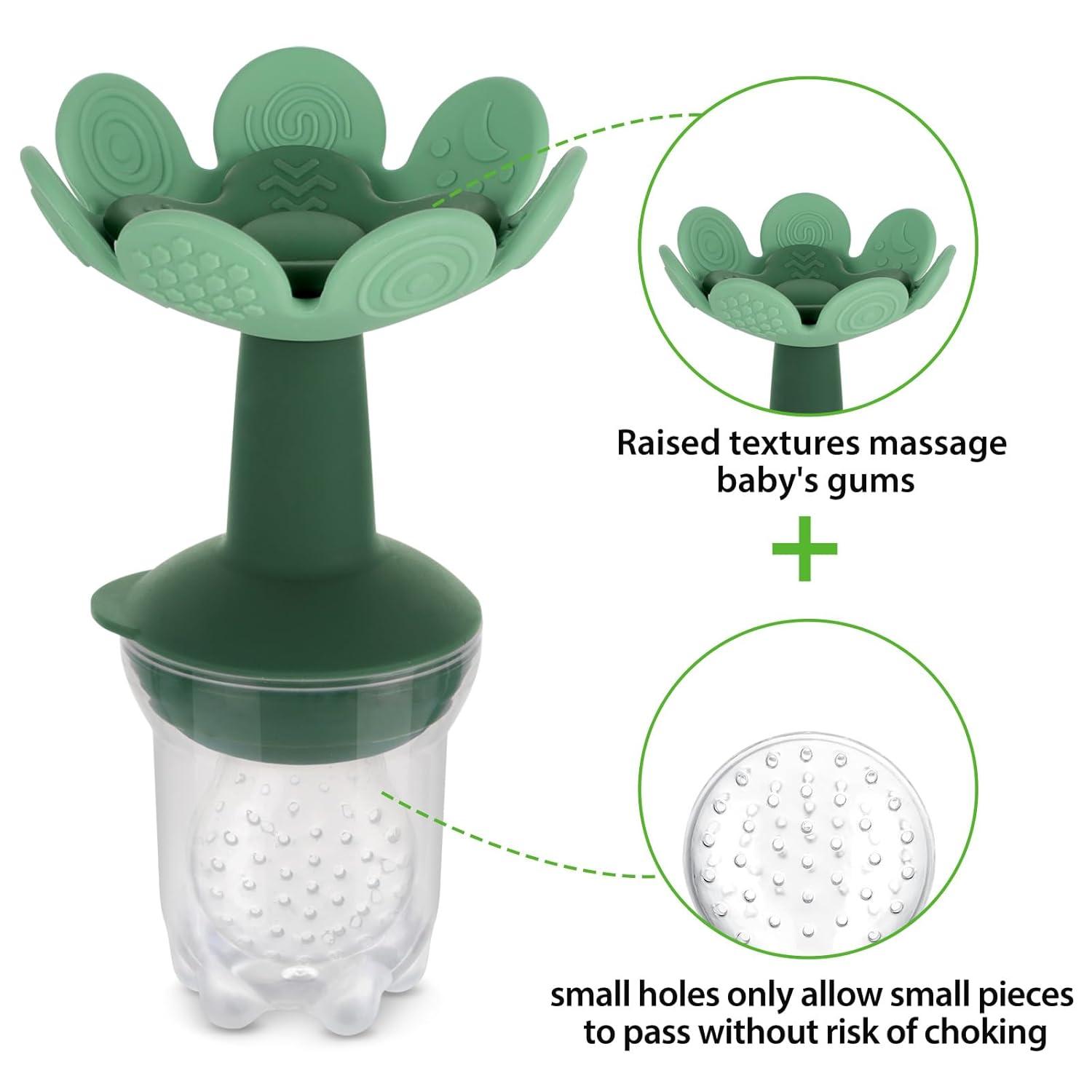 image:imageHaakaa Flower Baby Fresh Fruit Food Feeder with Mini Freezer Nibble Tray Breastmilk Popsicle Mold for Baby Cooling Relief Food Grade Silicone Baby Mesh Feeder for Infants 4M PeaGreenPeaGreen