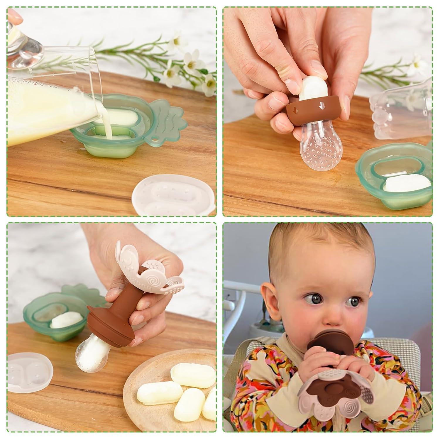image:imageHaakaa Flower Baby Fresh Fruit Food Feeder with Mini Freezer Nibble Tray Breastmilk Popsicle Mold for Baby Cooling Relief Food Grade Silicone Baby Mesh Feeder for Infants 4M PeaGreenBlush