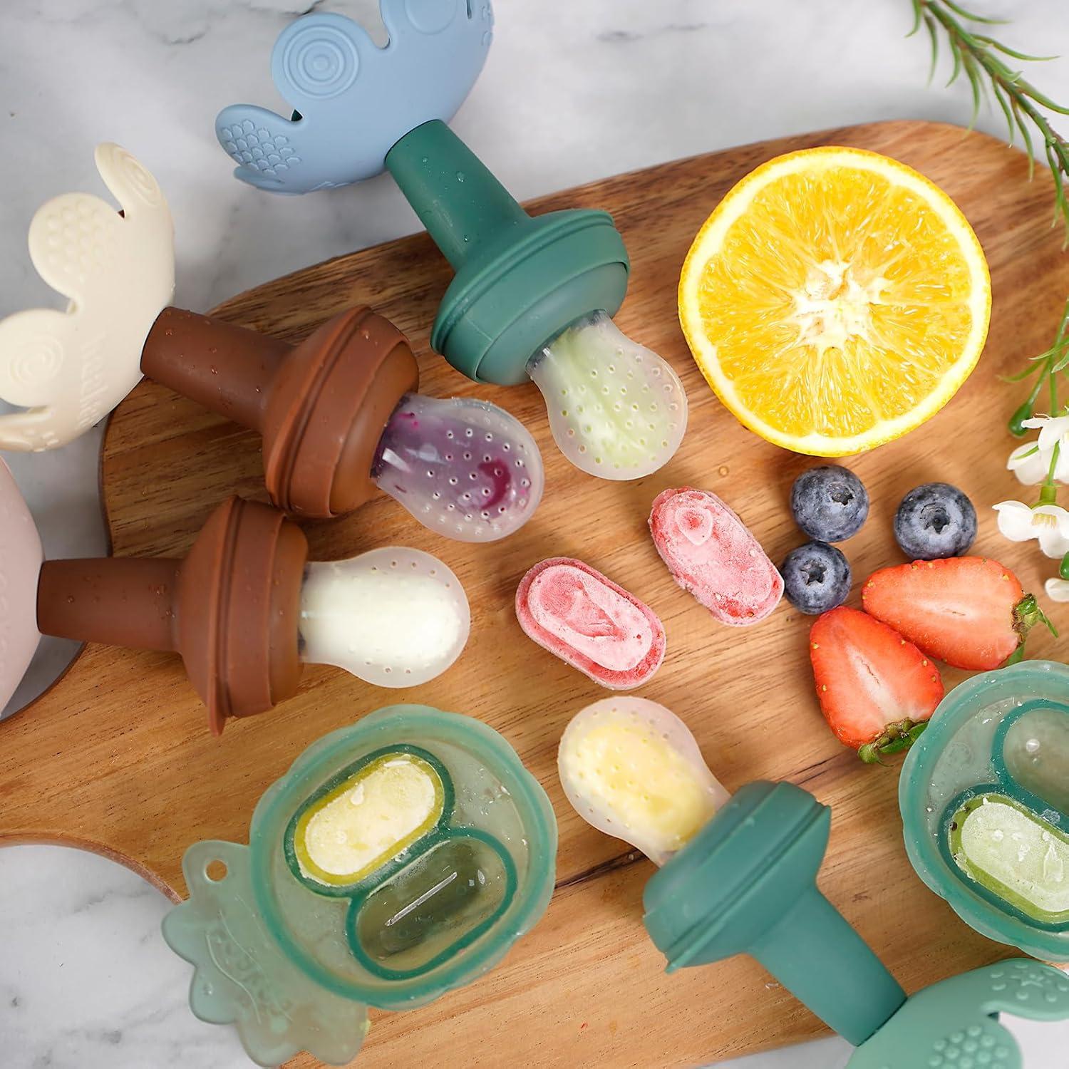 image:imageHaakaa Flower Baby Fresh Fruit Food Feeder with Mini Freezer Nibble Tray Breastmilk Popsicle Mold for Baby Cooling Relief Food Grade Silicone Baby Mesh Feeder for Infants 4M PeaGreenBlush