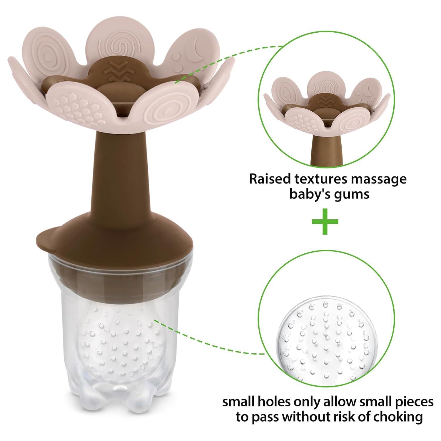 image:imageHaakaa Flower Baby Fresh Fruit Food Feeder with Mini Freezer Nibble Tray Breastmilk Popsicle Mold for Baby Cooling Relief Food Grade Silicone Baby Mesh Feeder for Infants 4M PeaGreenBlush