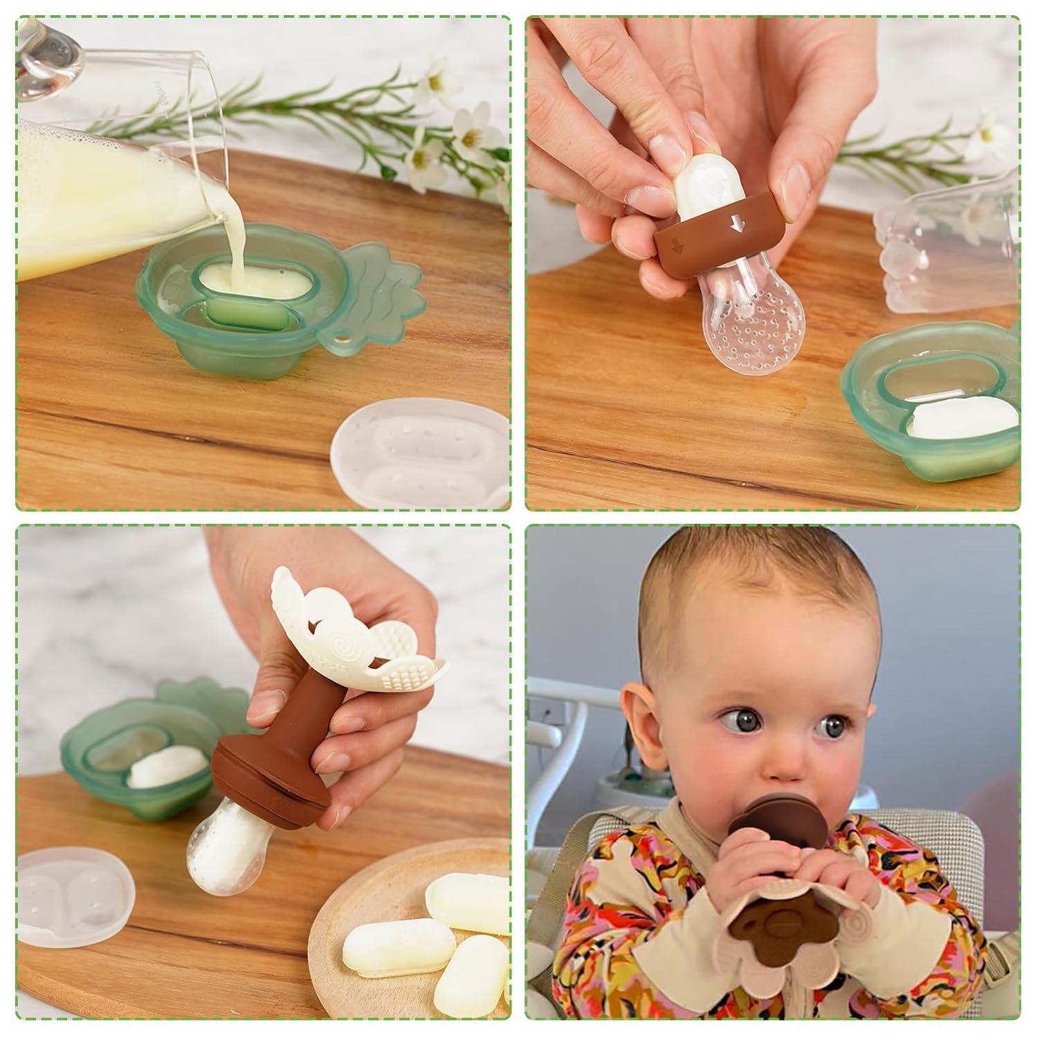 image:imageHaakaa Flower Baby Fresh Fruit Food Feeder with Mini Freezer Nibble Tray Breastmilk Popsicle Mold for Baby Cooling Relief Food Grade Silicone Baby Mesh Feeder for Infants 4M PeaGreenOat