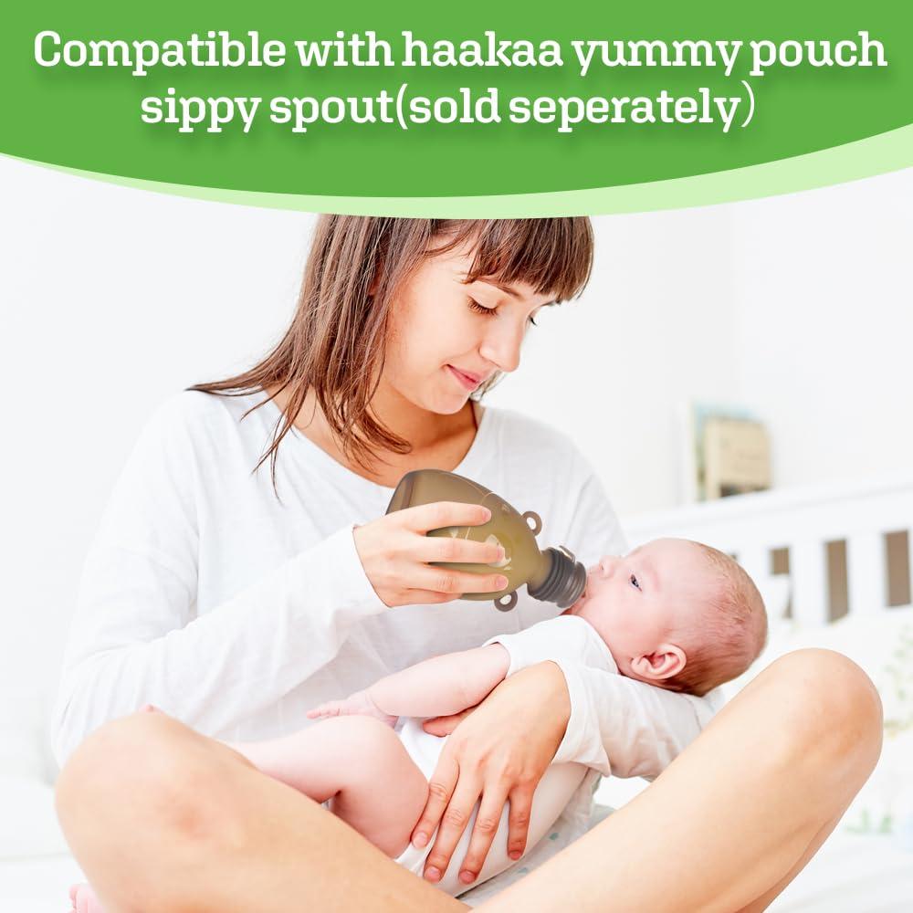 image:imageHaakaa Happii Bear Silicone Breast Milk Storage Bag 9oz Refillable Baby Food Squeeze Pouch Breastmilk Storage Container Reusable Freezer Bag No Leak BPA Free 2PK