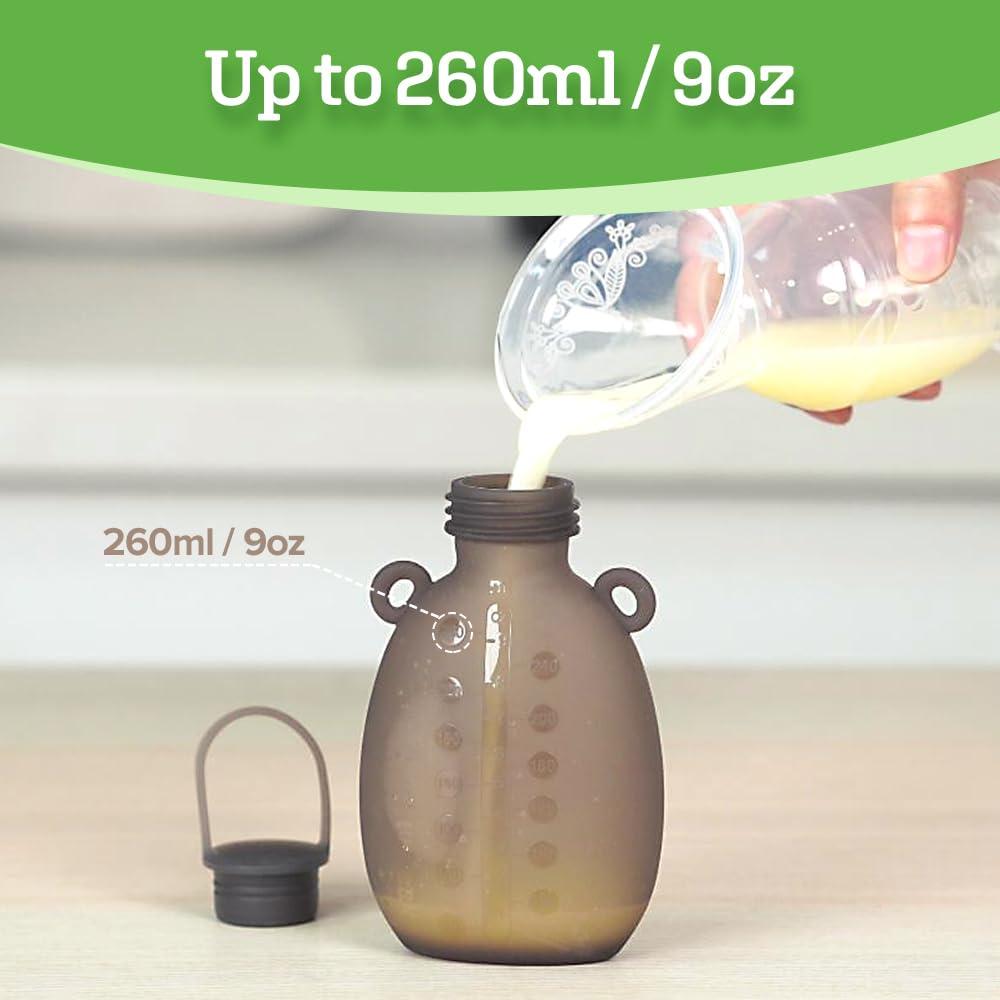 image:imageHaakaa Happii Bear Silicone Breast Milk Storage Bag 9oz Refillable Baby Food Squeeze Pouch Breastmilk Storage Container Reusable Freezer Bag No Leak BPA Free 2PK