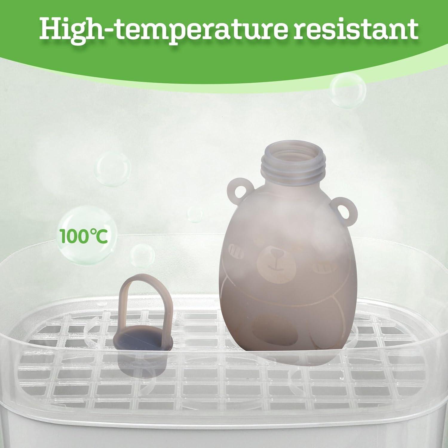 image:imageHaakaa Happii Bear Silicone Breast Milk Storage Bag 9oz Refillable Baby Food Squeeze Pouch Breastmilk Storage Container Reusable Freezer Bag No Leak BPA Free 2PK