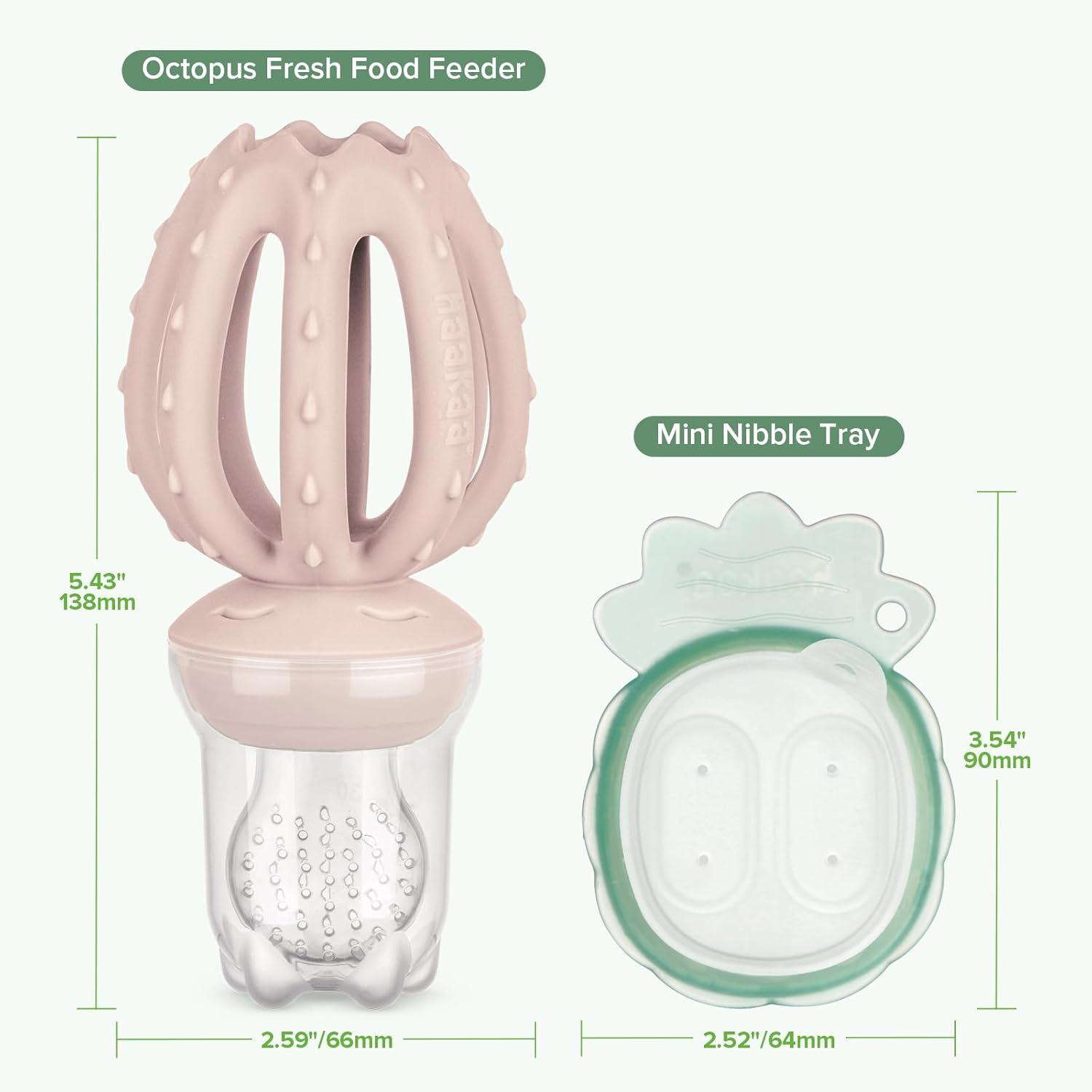 image:imageHaakaa Octopus Baby Fruit Food Feeder amp Mini Freezer Nibble Tray Combo Breastmilk Popsicle Molds for Cooling Relief BPA Free Silicone Feeder for Safe Infant Self Feeding 4 MonthPea GreenBlush