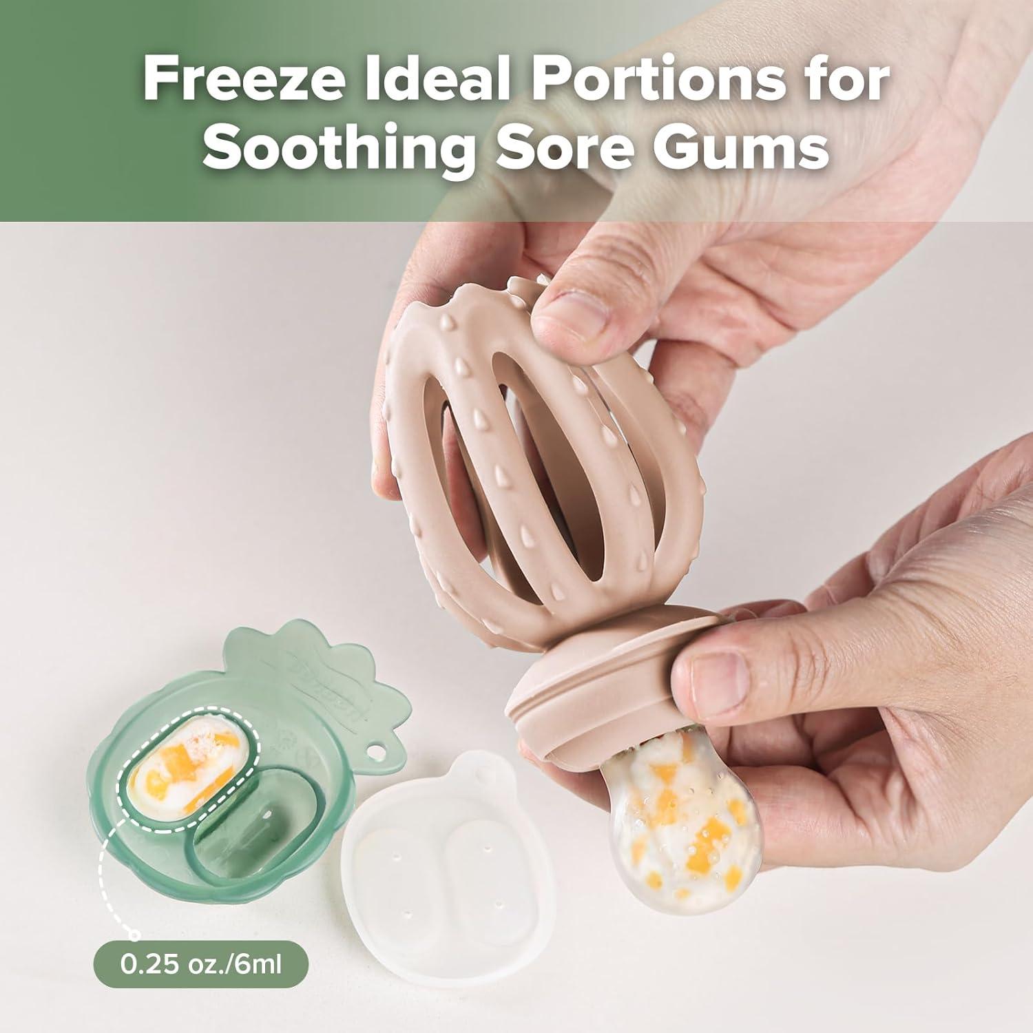 image:imageHaakaa Octopus Baby Fruit Food Feeder amp Mini Freezer Nibble Tray Combo Breastmilk Popsicle Molds for Cooling Relief BPA Free Silicone Feeder for Safe Infant Self Feeding 4 MonthPea GreenBlush