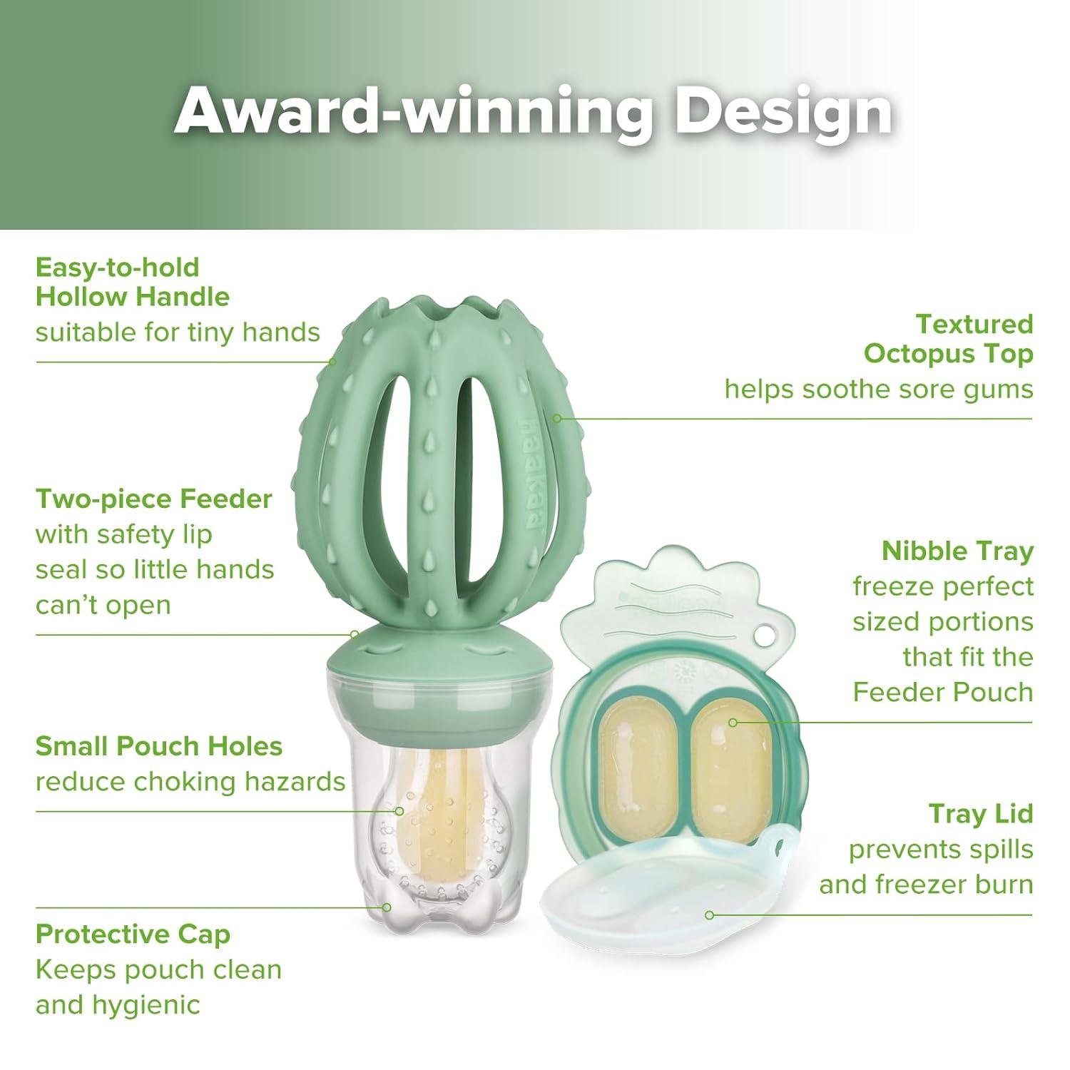 image:imageHaakaa Octopus Baby Fruit Food Feeder amp Mini Freezer Nibble Tray Combo Breastmilk Popsicle Molds for Cooling Relief BPA Free Silicone Feeder for Safe Infant Self Feeding 4 MonthPea GreenPea Green