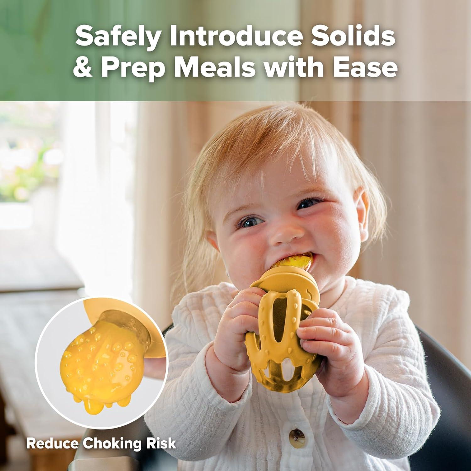 image:imageHaakaa Octopus Baby Fruit Food Feeder amp Mini Freezer Nibble Tray Combo Breastmilk Popsicle Molds for Cooling Relief BPA Free Silicone Feeder for Safe Infant Self Feeding 4 MonthPea GreenMustard