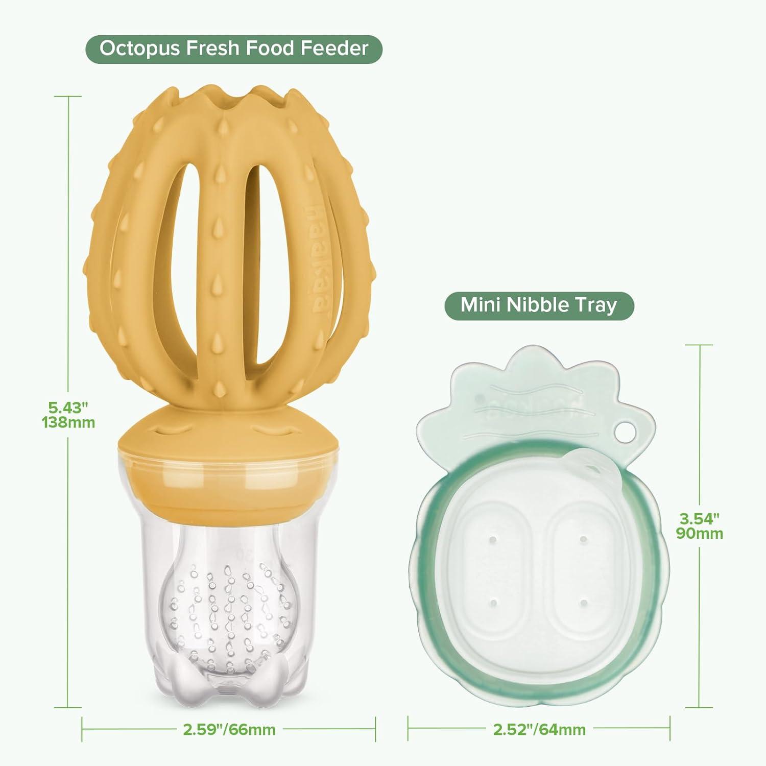 image:imageHaakaa Octopus Baby Fruit Food Feeder amp Mini Freezer Nibble Tray Combo Breastmilk Popsicle Molds for Cooling Relief BPA Free Silicone Feeder for Safe Infant Self Feeding 4 MonthPea GreenMustard