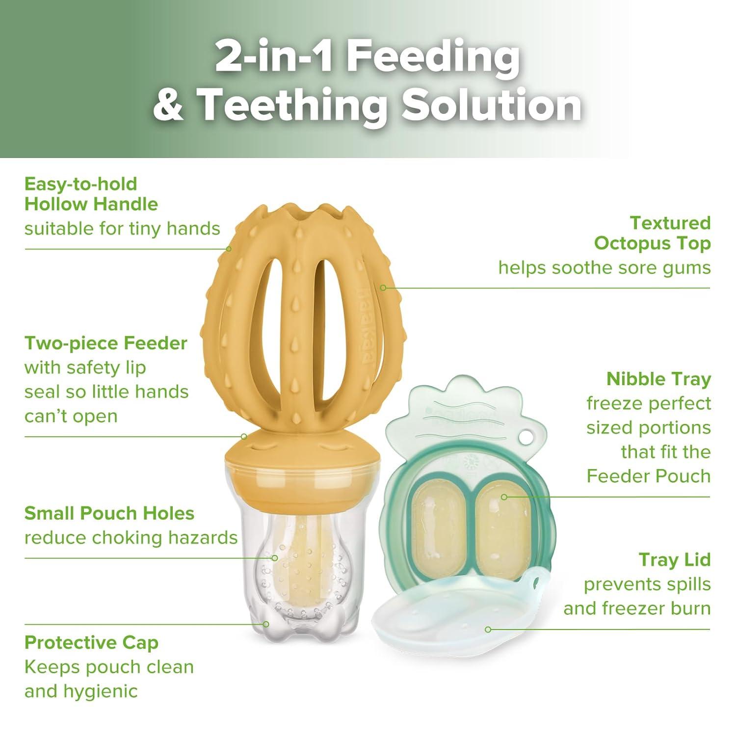 image:imageHaakaa Octopus Baby Fruit Food Feeder amp Mini Freezer Nibble Tray Combo Breastmilk Popsicle Molds for Cooling Relief BPA Free Silicone Feeder for Safe Infant Self Feeding 4 MonthPea GreenMustard