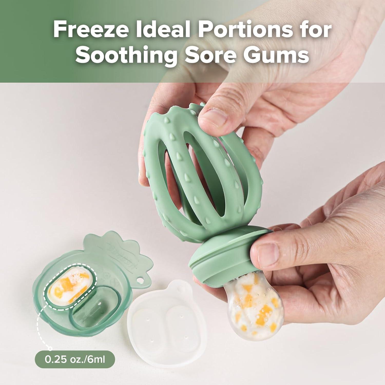 image:imageHaakaa Octopus Baby Fruit Food Feeder amp Mini Freezer Nibble Tray Combo Breastmilk Popsicle Molds for Cooling Relief BPA Free Silicone Feeder for Safe Infant Self Feeding 4 MonthPea GreenPea Green