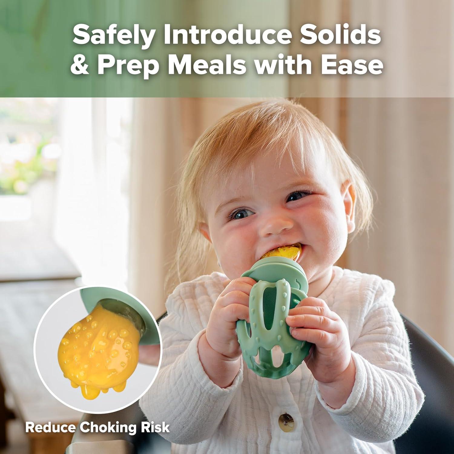 image:imageHaakaa Octopus Baby Fruit Food Feeder amp Mini Freezer Nibble Tray Combo Breastmilk Popsicle Molds for Cooling Relief BPA Free Silicone Feeder for Safe Infant Self Feeding 4 MonthPea GreenPea Green