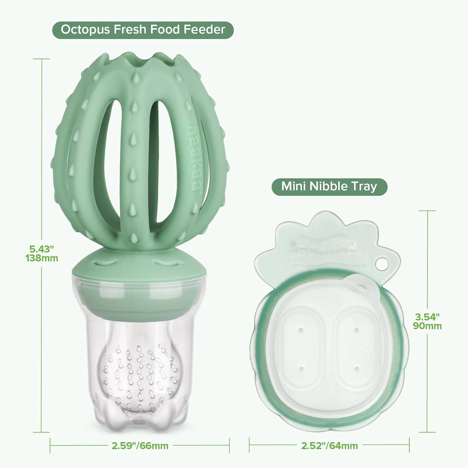 image:imageHaakaa Octopus Baby Fruit Food Feeder amp Mini Freezer Nibble Tray Combo Breastmilk Popsicle Molds for Cooling Relief BPA Free Silicone Feeder for Safe Infant Self Feeding 4 MonthPea GreenPea Green