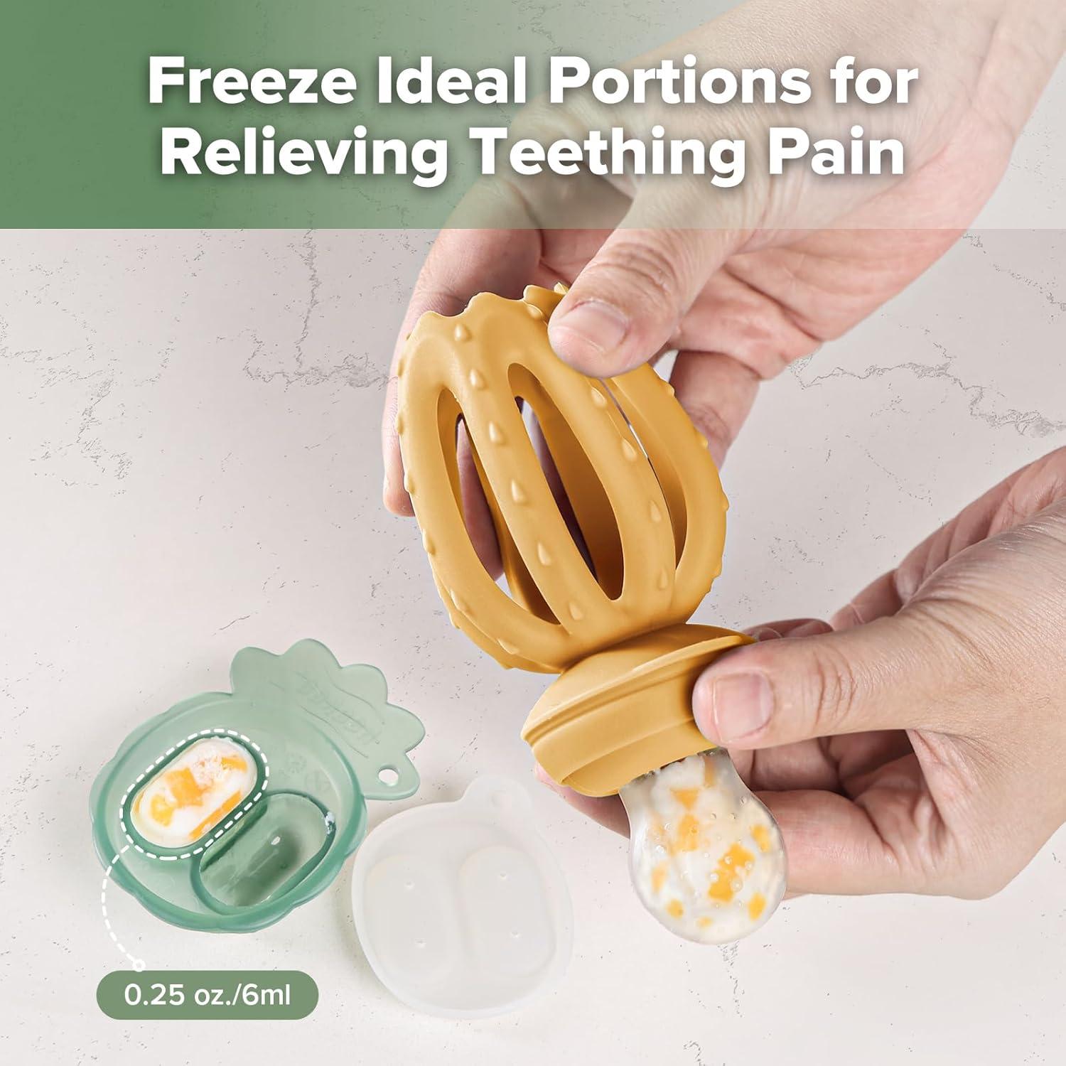 image:imageHaakaa Octopus Baby Fruit Food Feeder amp Mini Freezer Nibble Tray Combo Breastmilk Popsicle Molds for Cooling Relief BPA Free Silicone Feeder for Safe Infant Self Feeding 4 MonthPea GreenMustard
