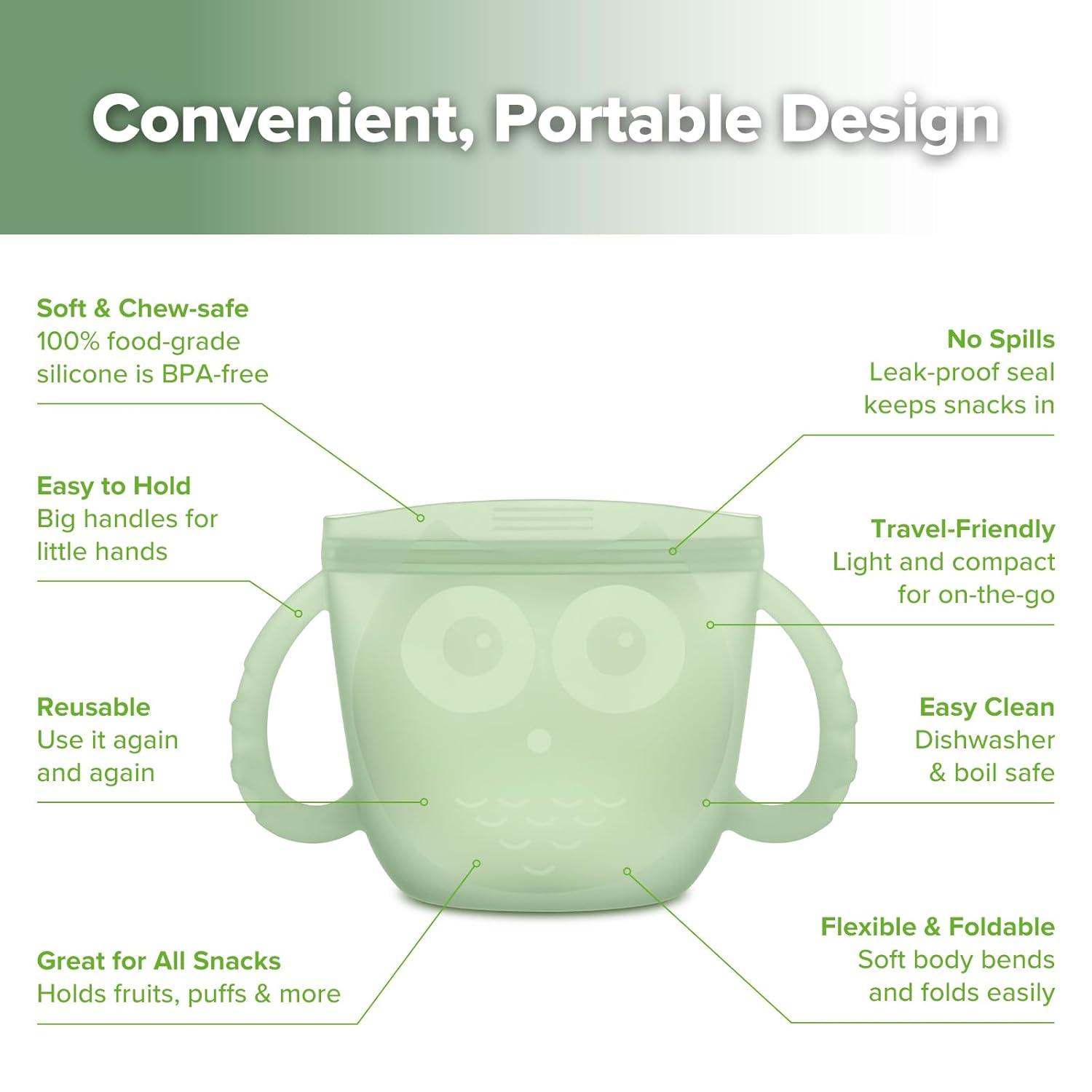 image:imageHaakaa Oscar Owl Baby Snack ContainerSilicone Travel Snack Pouch for ToddlersSpill Proof Toddler Snack Cup Reusable Snack Bags for Infant OnTheGoBPA Free Pea GreenPea Green