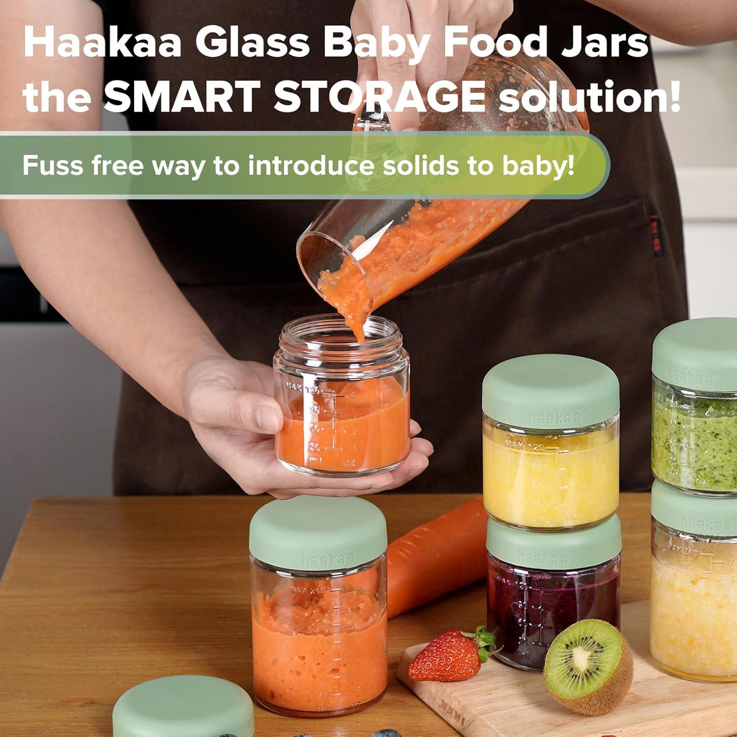 image:imageHaakaa Reusable Glass Baby Food Storage Jars with Silicone Lids 6pc 4 x 4oz 2 x 7oz Premium LabQuality Borosilicate Glass PlasticFree Freezer Microwave amp Ovensafe