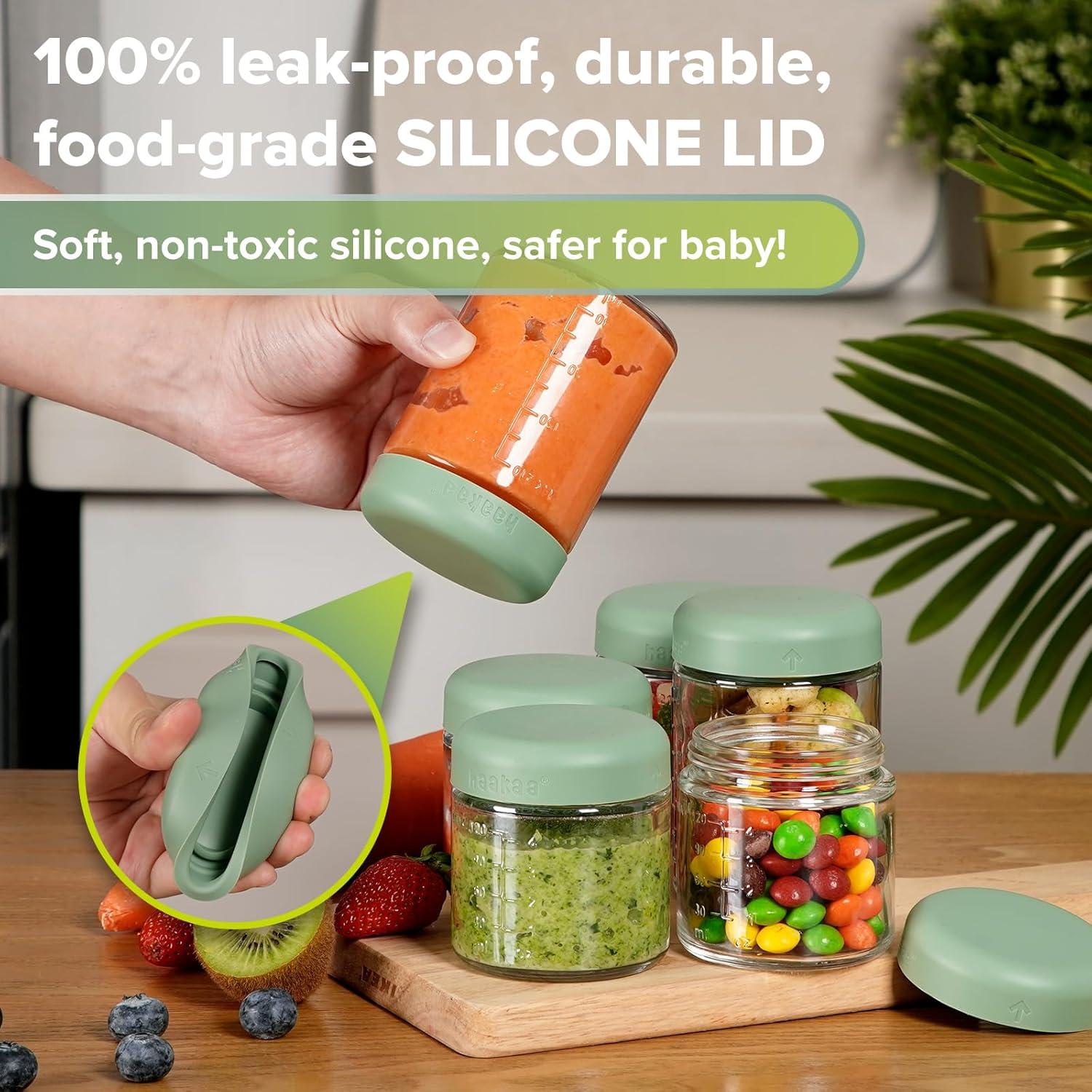 image:imageHaakaa Reusable Glass Baby Food Storage Jars with Silicone Lids 6pc 4 x 4oz 2 x 7oz Premium LabQuality Borosilicate Glass PlasticFree Freezer Microwave amp Ovensafe