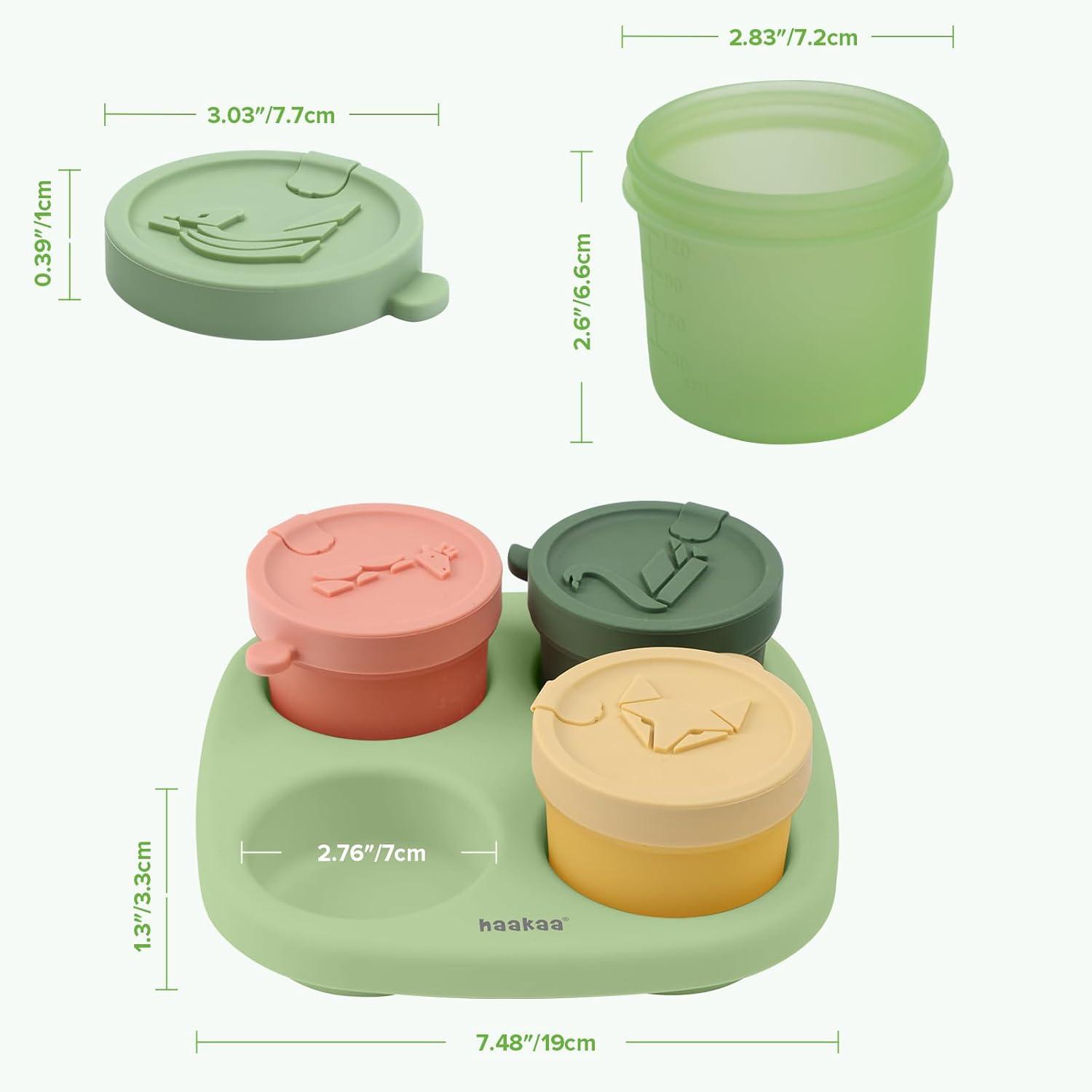 image:imageHaakaa Silicone Baby Food Containers 4oz120ml Baby Food Jars with Leakproof Lids and Tray FreezerSafe Food Storage for Purees amp Snacks 4 PackSpring Green TraySpring Green Tray