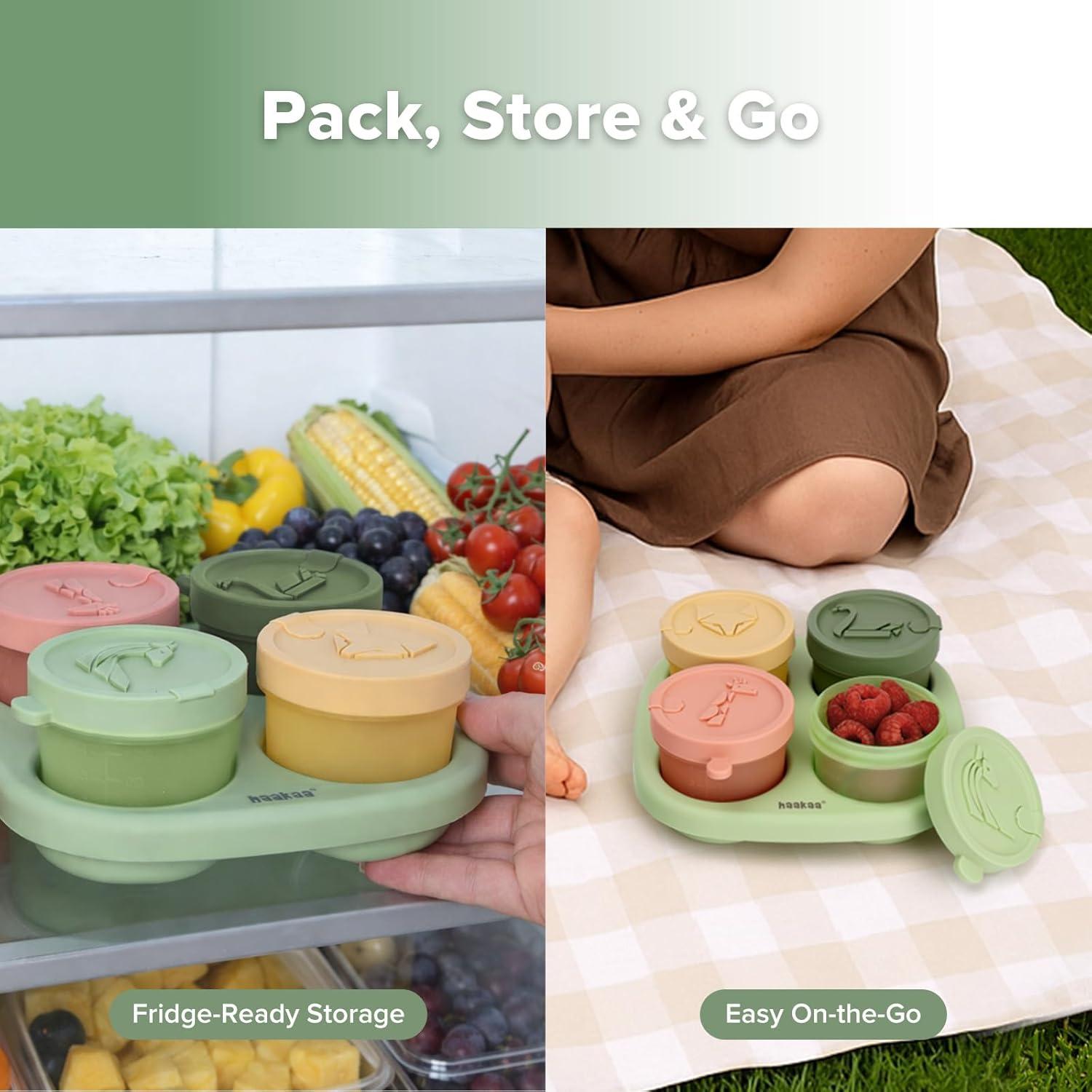 image:imageHaakaa Silicone Baby Food Containers 4oz120ml Baby Food Jars with Leakproof Lids and Tray FreezerSafe Food Storage for Purees amp Snacks 4 PackSpring Green TraySpring Green Tray