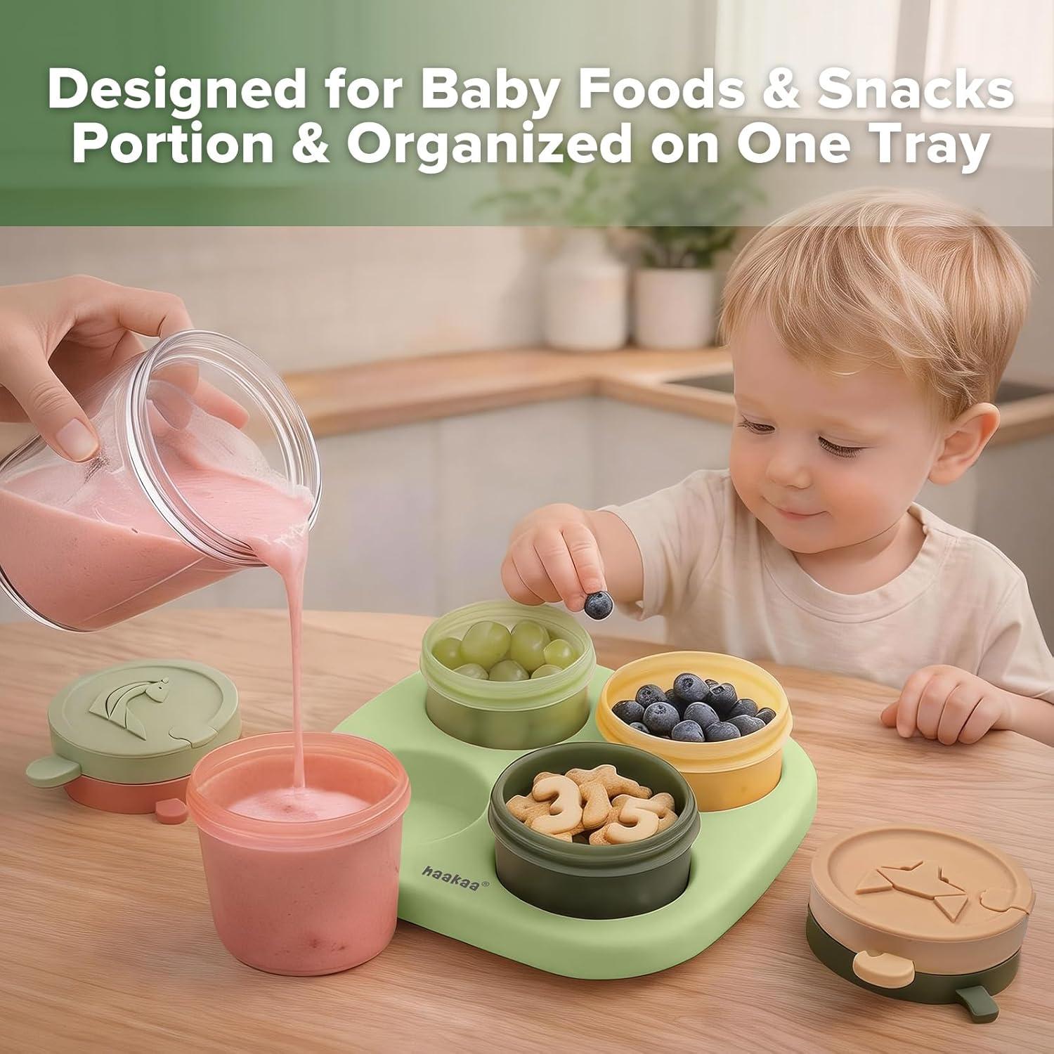 image:imageHaakaa Silicone Baby Food Containers 4oz120ml Baby Food Jars with Leakproof Lids and Tray FreezerSafe Food Storage for Purees amp Snacks 4 PackSpring Green TraySpring Green Tray