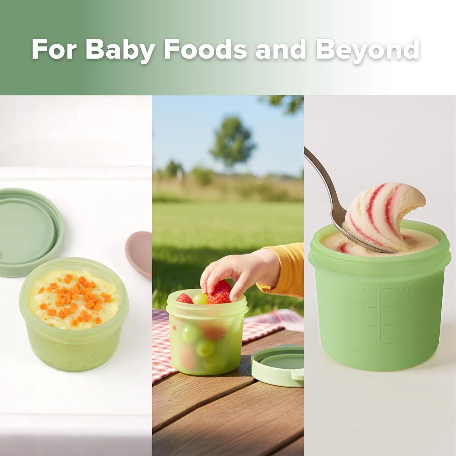 image:imageHaakaa Silicone Baby Food Containers 4oz120ml Baby Food Jars with Leakproof Lids and Tray FreezerSafe Food Storage for Purees amp Snacks 4 PackSpring Green TraySpring Green Tray