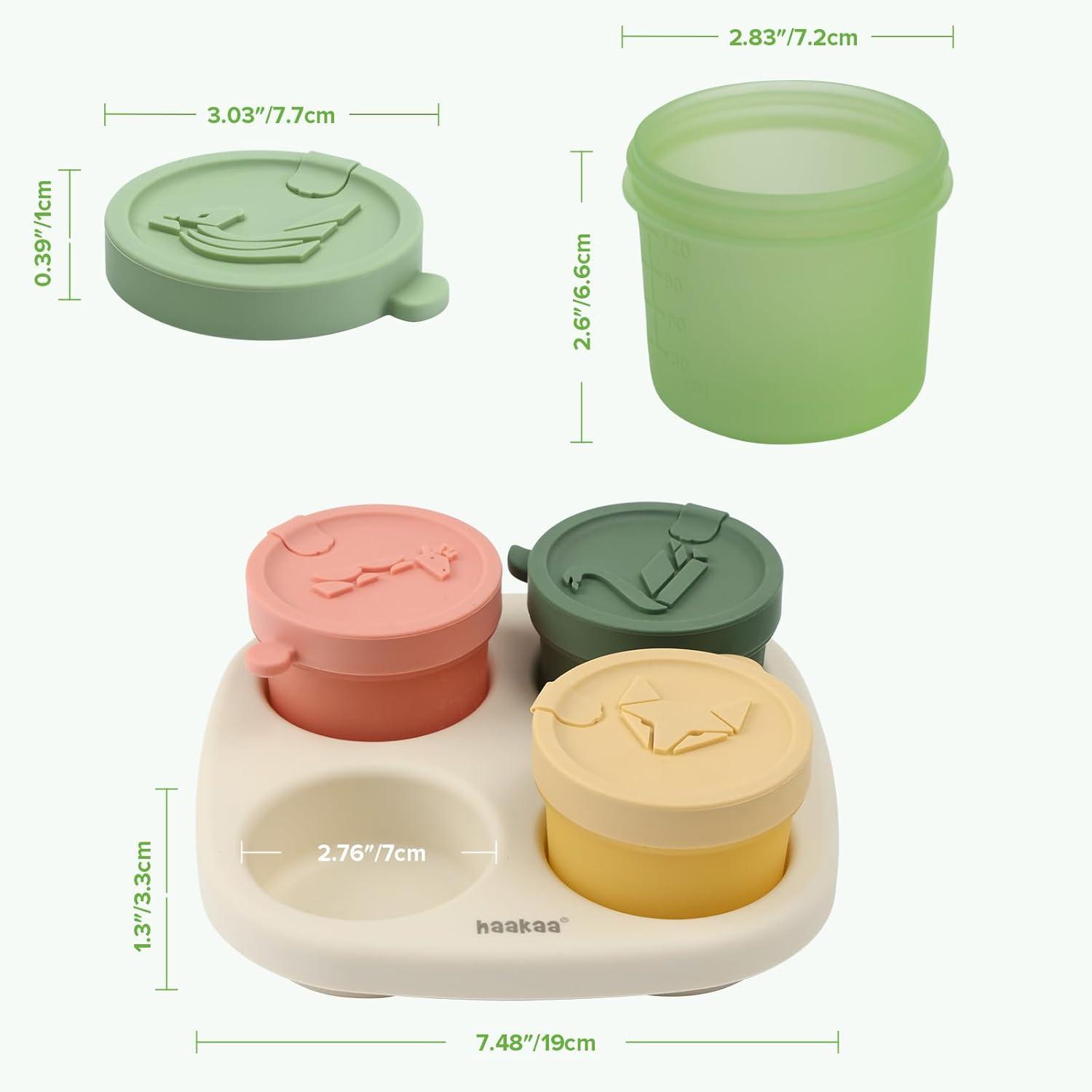 image:imageHaakaa Silicone Baby Food Containers 4oz120ml Baby Food Jars with Leakproof Lids and Tray FreezerSafe Food Storage for Purees amp Snacks 4 PackSpring Green TrayOat Tray