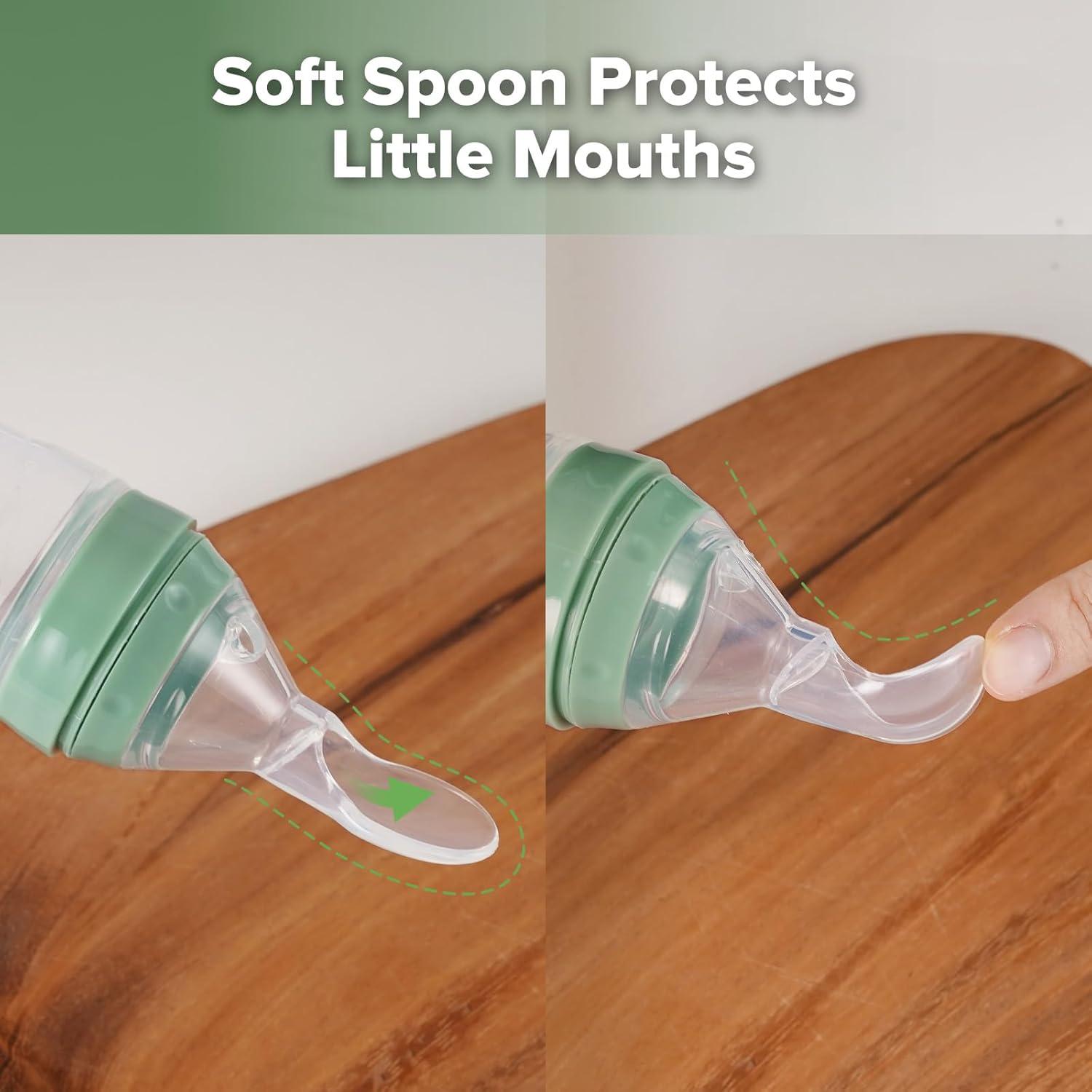 image:imageHaakaa Silicone Baby Food Dispensing Spoon Feeder 4oz Infant Squeeze Cereal Feeder Baby Fresh Food Feeder Feed Bottle for Puree Solid Baby Food BPA Free 4m Babies GreyPea Green