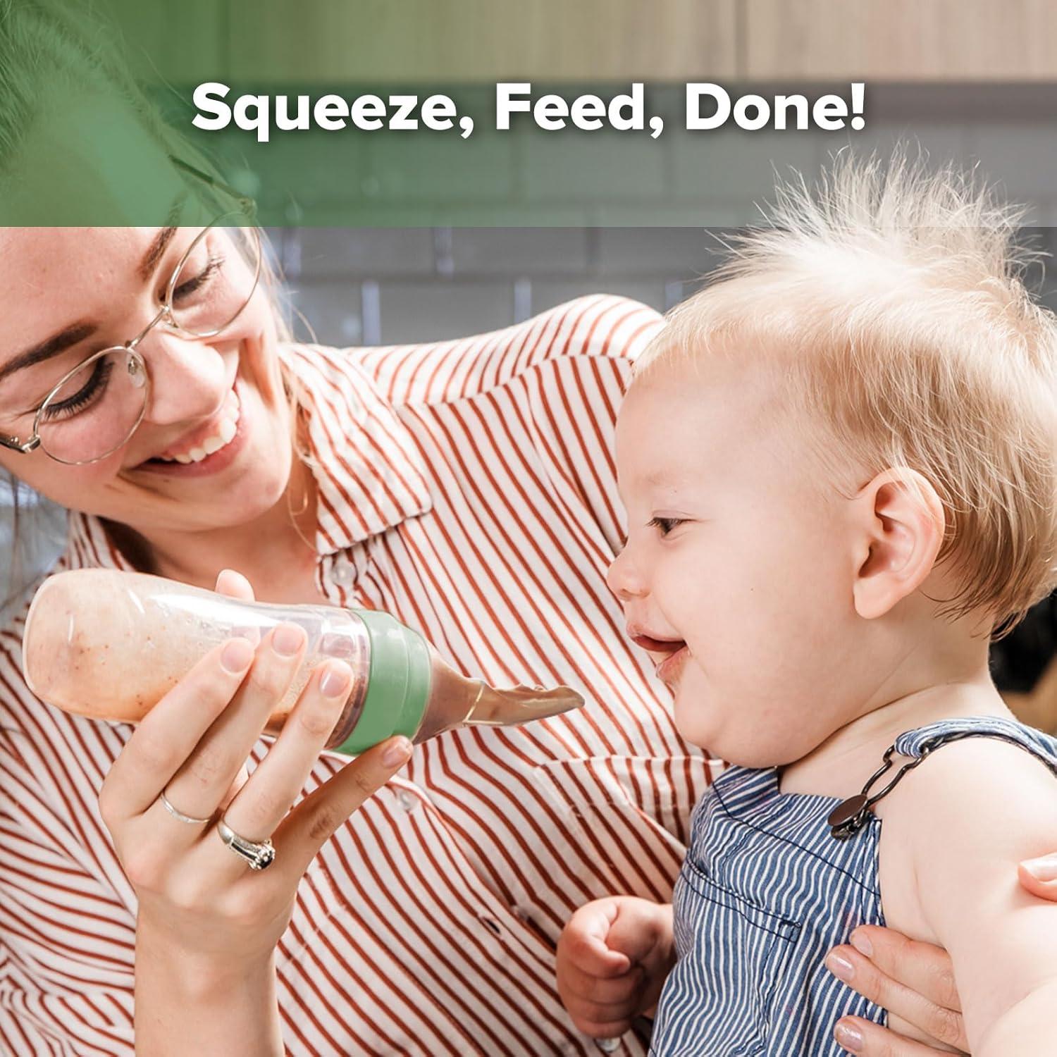 image:imageHaakaa Silicone Baby Food Dispensing Spoon Feeder 4oz Infant Squeeze Cereal Feeder Baby Fresh Food Feeder Feed Bottle for Puree Solid Baby Food BPA Free 4m Babies GreyPea Green