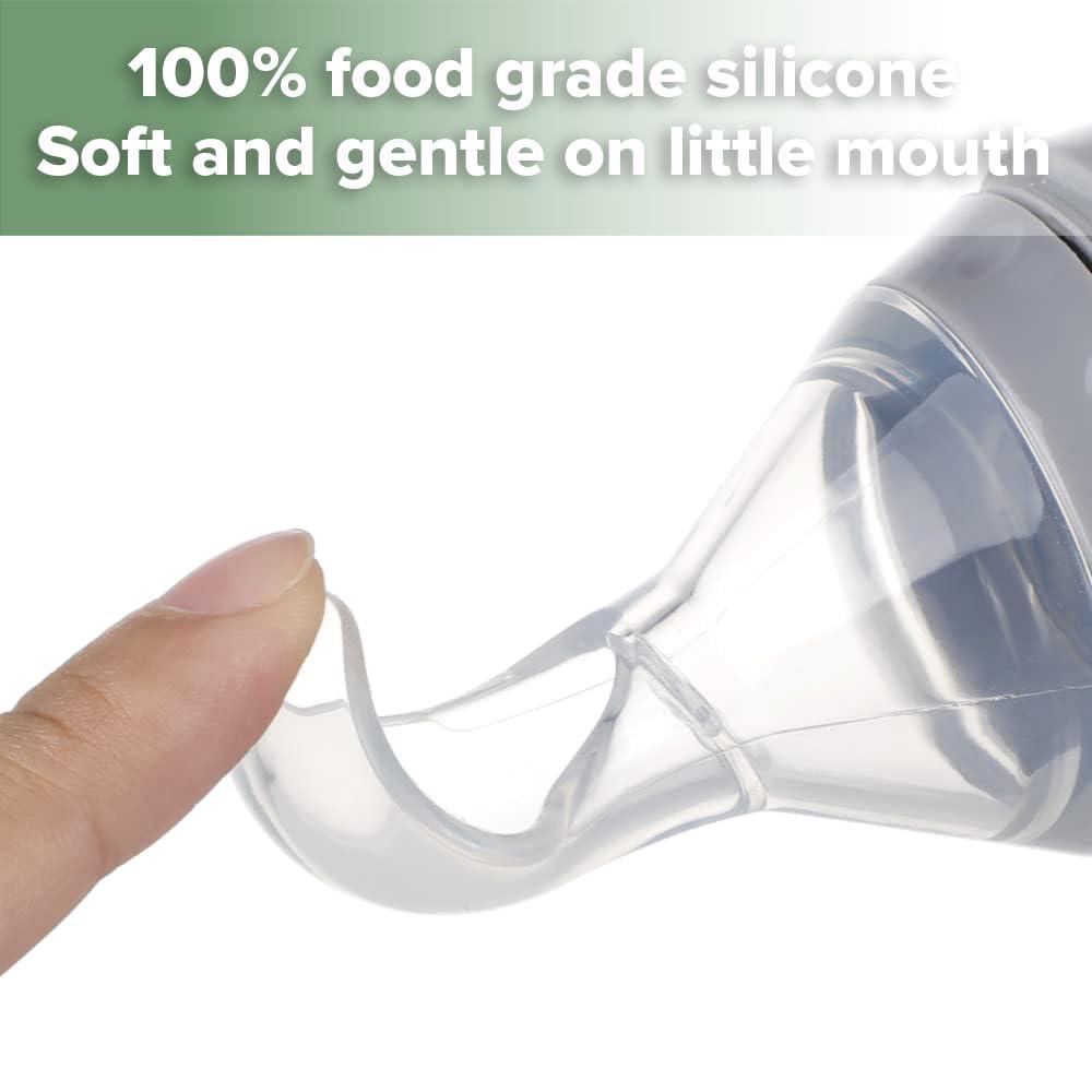 image:imageHaakaa Silicone Baby Food Dispensing Spoon Feeder 4oz Infant Squeeze Cereal Feeder Baby Fresh Food Feeder Feed Bottle for Puree Solid Baby Food BPA Free 4m Babies GreyPeach