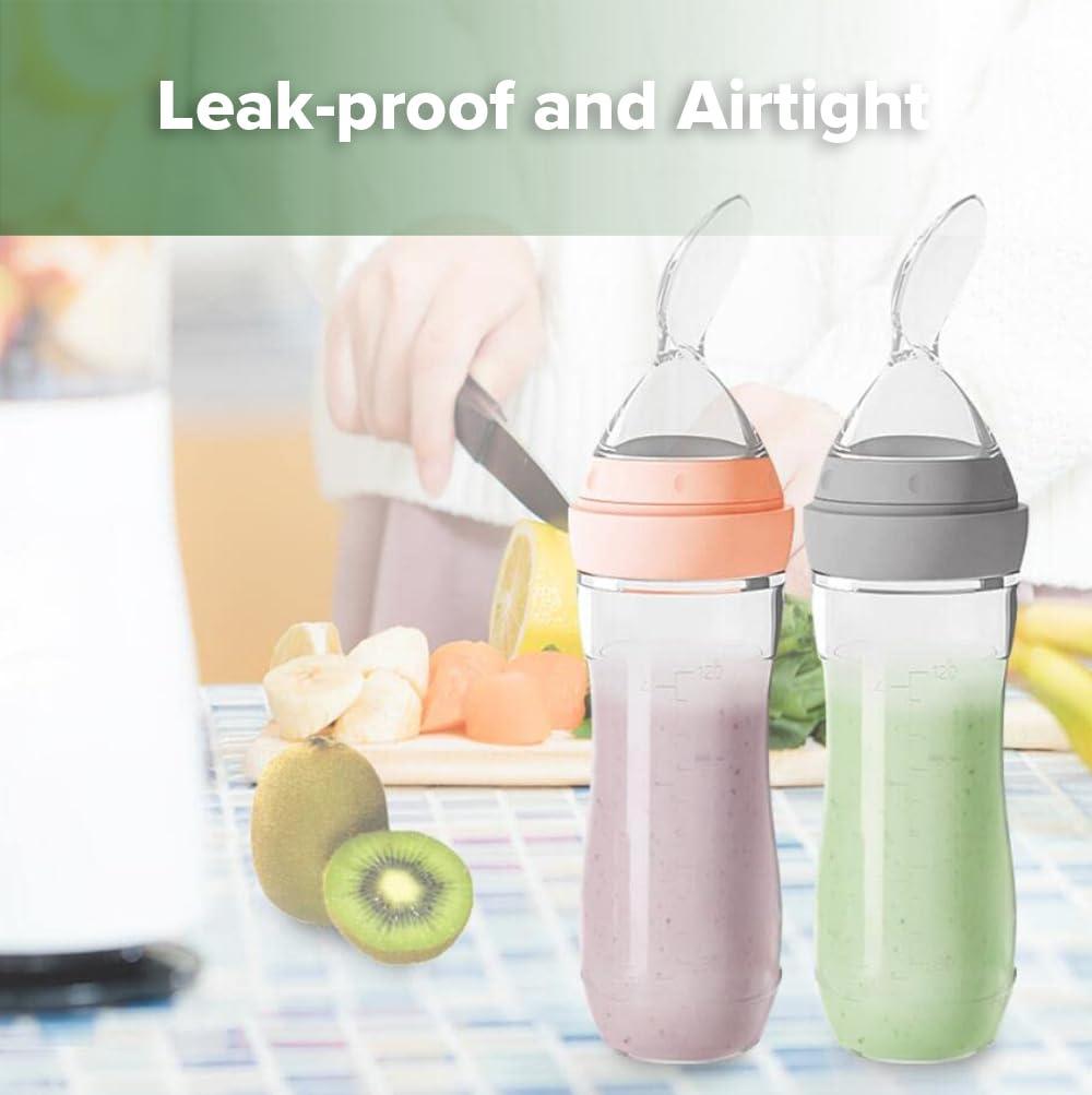 image:imageHaakaa Silicone Baby Food Dispensing Spoon Feeder 4oz Infant Squeeze Cereal Feeder Baby Fresh Food Feeder Feed Bottle for Puree Solid Baby Food BPA Free 4m Babies GreyPeach