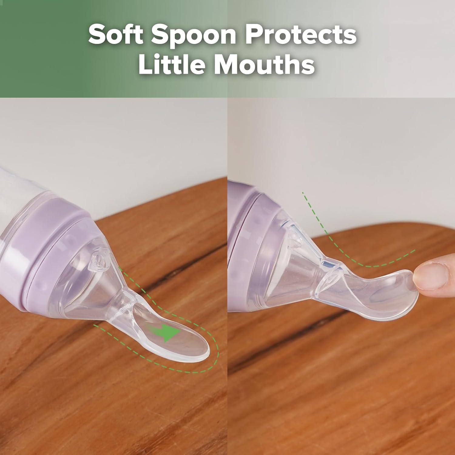 image:imageHaakaa Silicone Baby Food Dispensing Spoon Feeder 4oz Infant Squeeze Cereal Feeder Baby Fresh Food Feeder Feed Bottle for Puree Solid Baby Food BPA Free 4m Babies GreyLavender