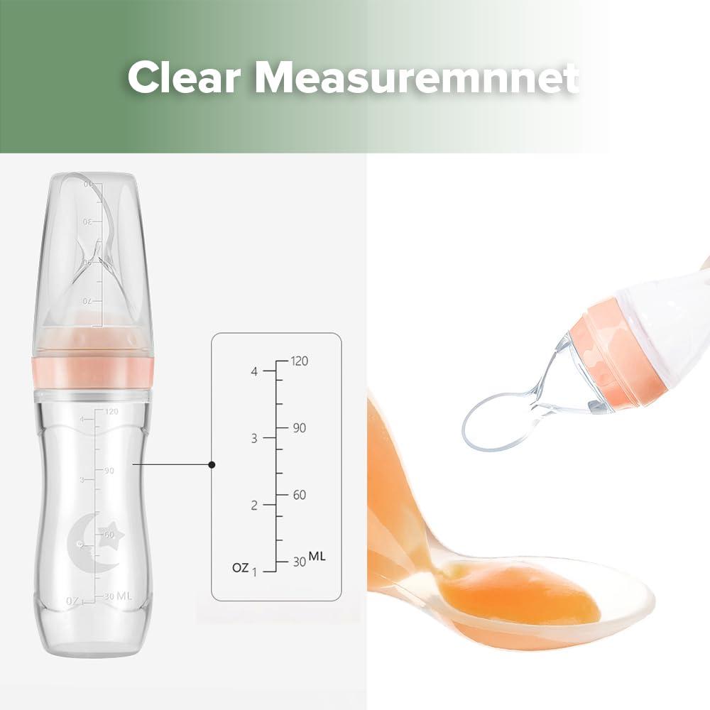 image:imageHaakaa Silicone Baby Food Dispensing Spoon Feeder 4oz Infant Squeeze Cereal Feeder Baby Fresh Food Feeder Feed Bottle for Puree Solid Baby Food BPA Free 4m Babies GreyPeach
