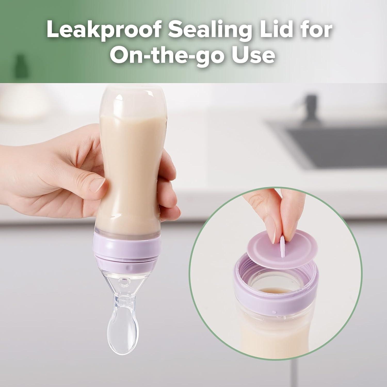 image:imageHaakaa Silicone Baby Food Dispensing Spoon Feeder 4oz Infant Squeeze Cereal Feeder Baby Fresh Food Feeder Feed Bottle for Puree Solid Baby Food BPA Free 4m Babies GreyLavender