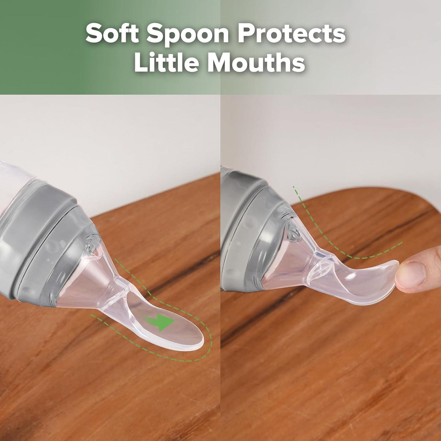 image:imageHaakaa Silicone Baby Food Dispensing Spoon Feeder 4oz Infant Squeeze Cereal Feeder Baby Fresh Food Feeder Feed Bottle for Puree Solid Baby Food BPA Free 4m Babies GreyGrey
