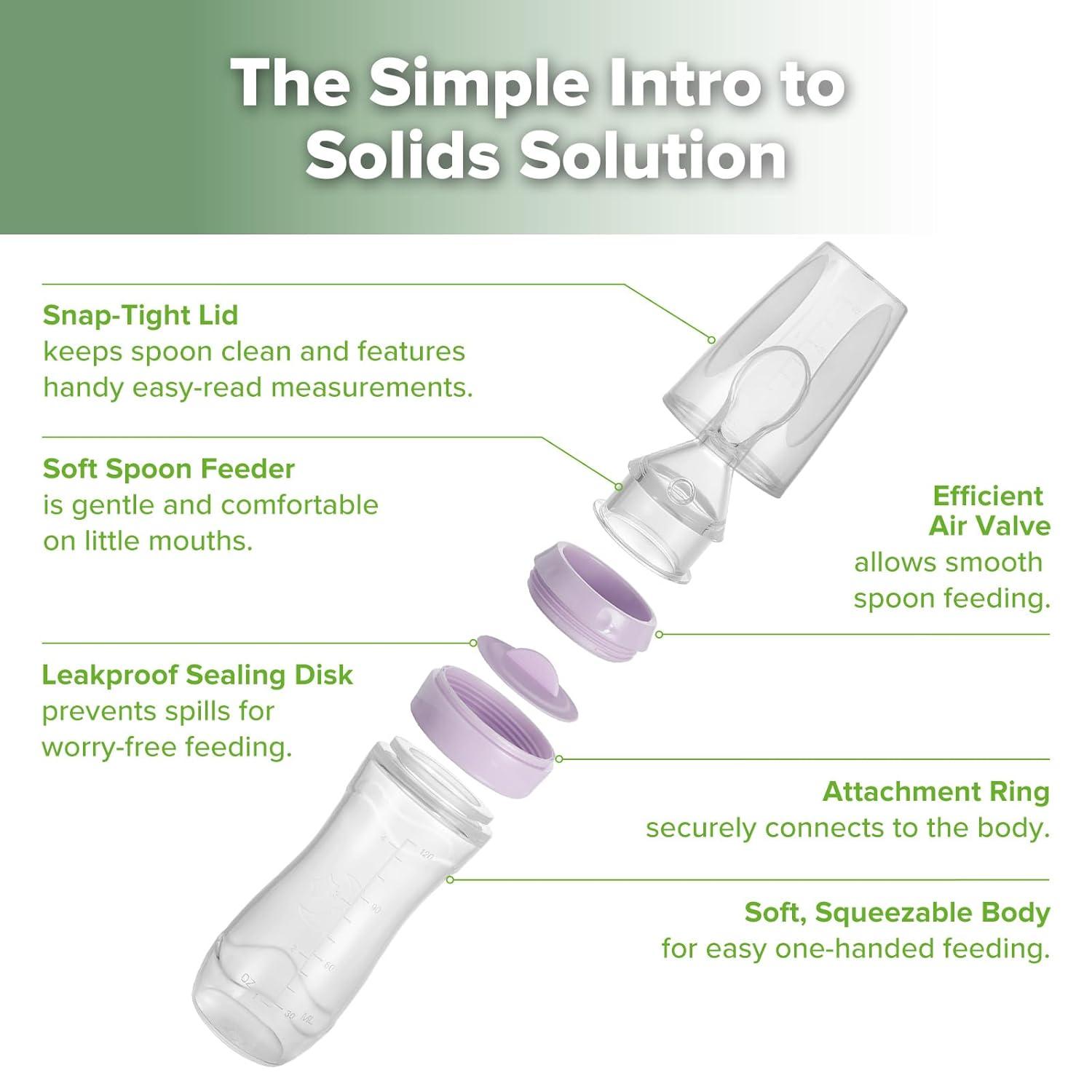 image:imageHaakaa Silicone Baby Food Dispensing Spoon Feeder 4oz Infant Squeeze Cereal Feeder Baby Fresh Food Feeder Feed Bottle for Puree Solid Baby Food BPA Free 4m Babies GreyLavender